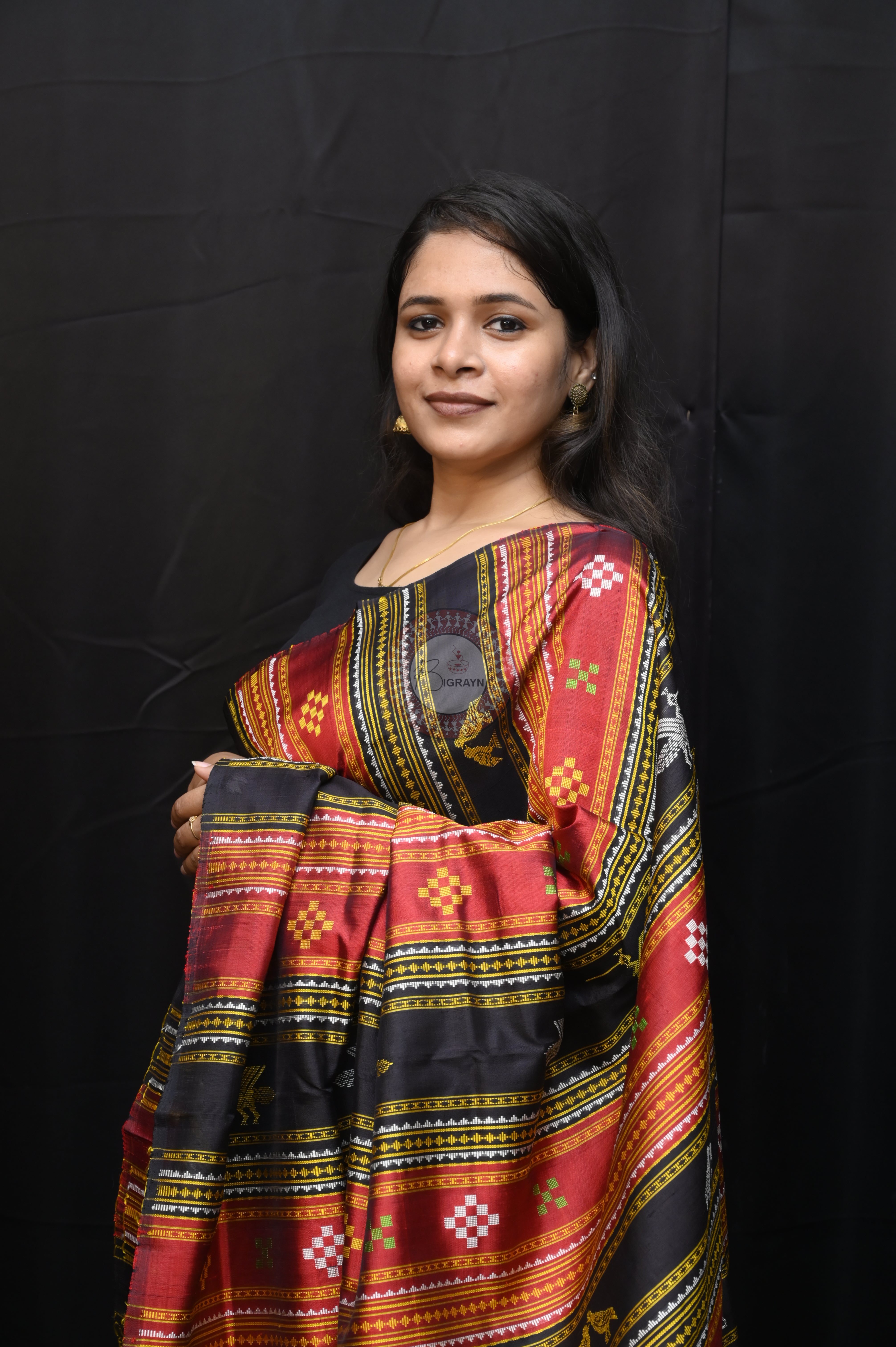 Golden Multicolour Border Double Anchal Berhampuri Silk Saree