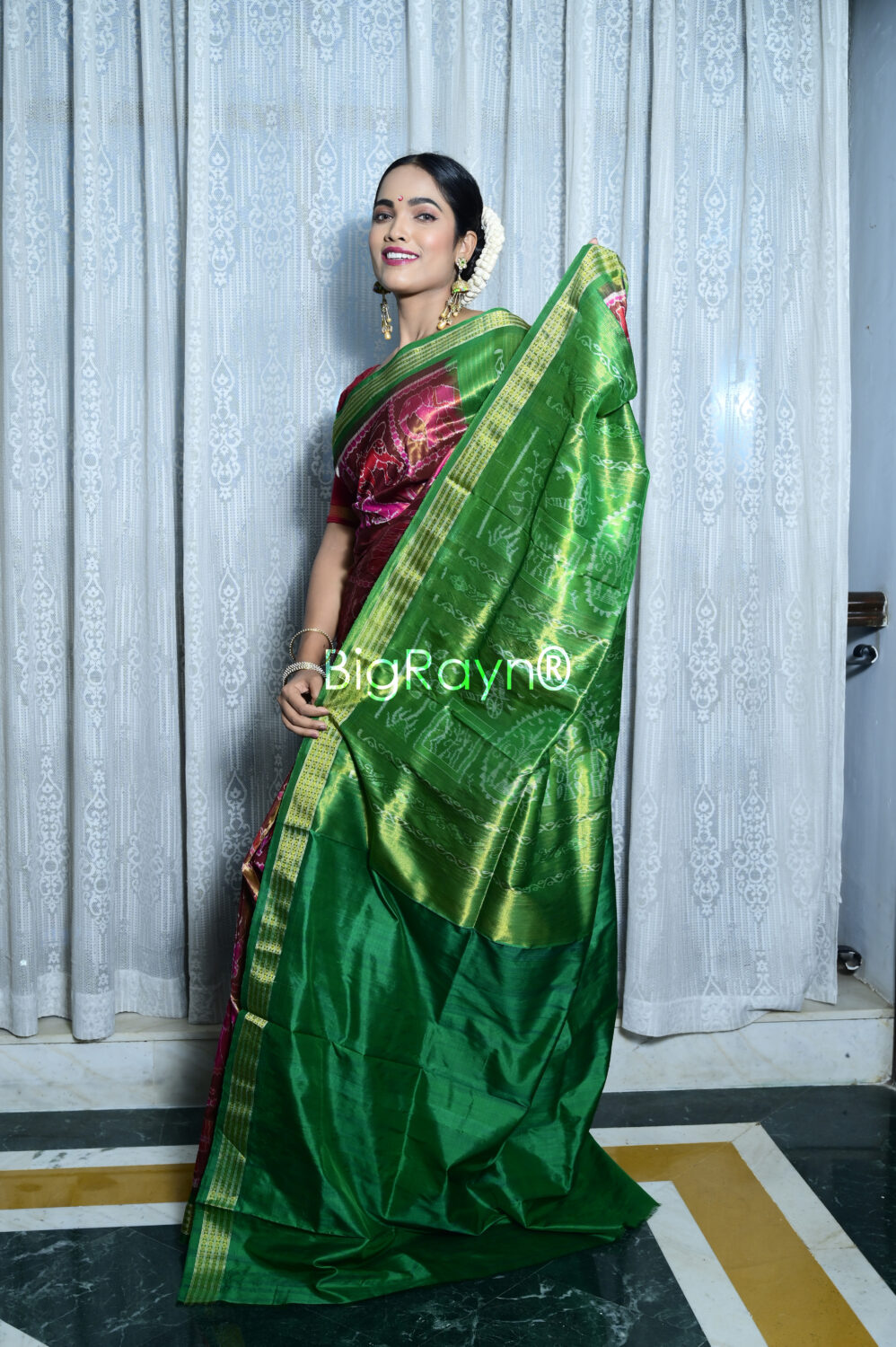 "Odisha Handloom Tissue Silk Saree with shimmering texture, elegant zari border, and lightweight drape, handcrafted by artisans"
