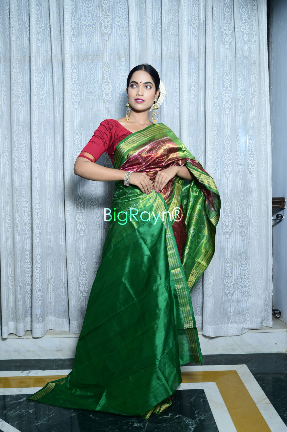 "Odisha Handloom Tissue Silk Saree with shimmering texture, elegant zari border, and lightweight drape, handcrafted by artisans"