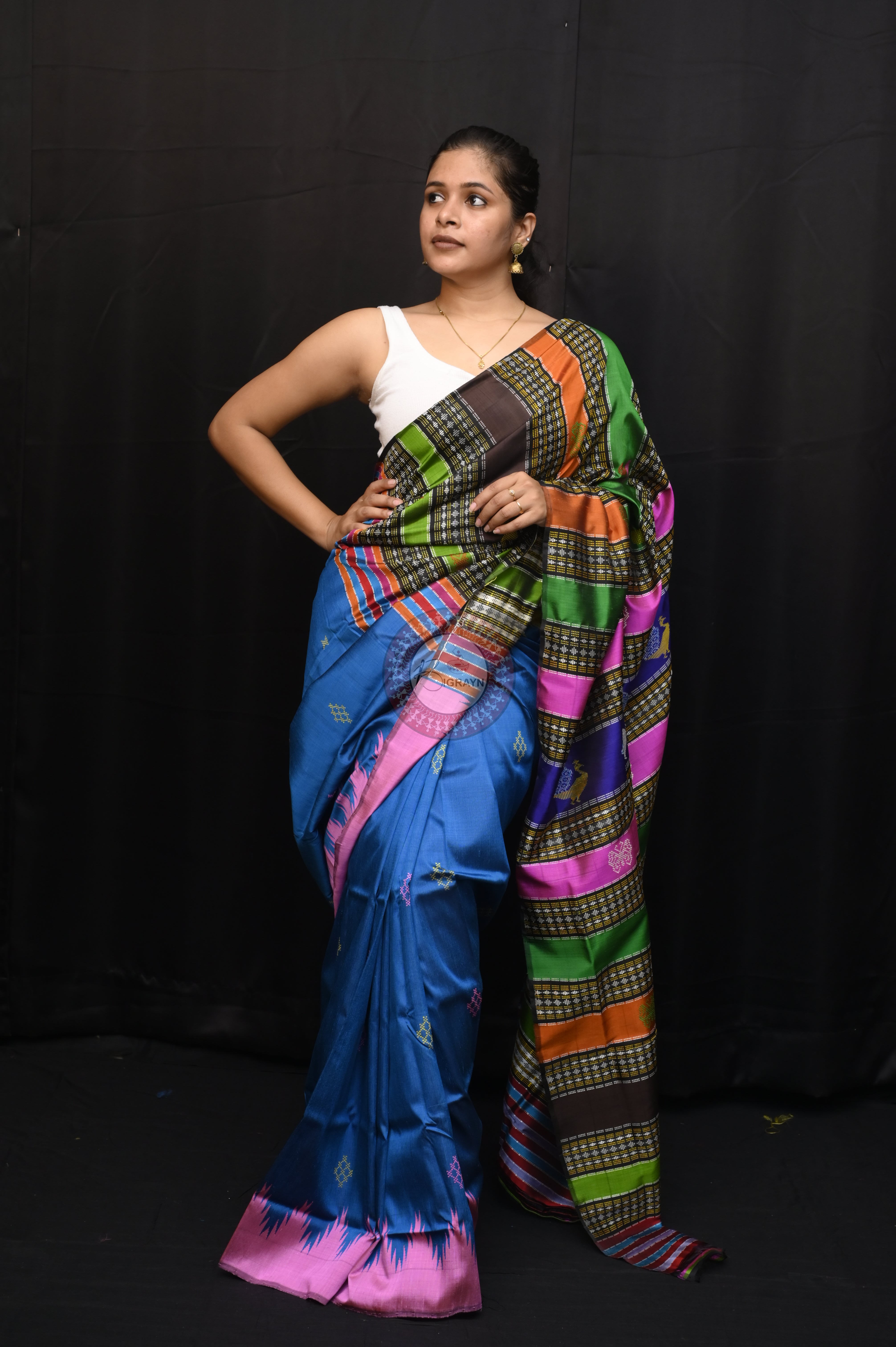 Blue Ganga Jamuna Border Double Anchal Berhampuri Silk Saree