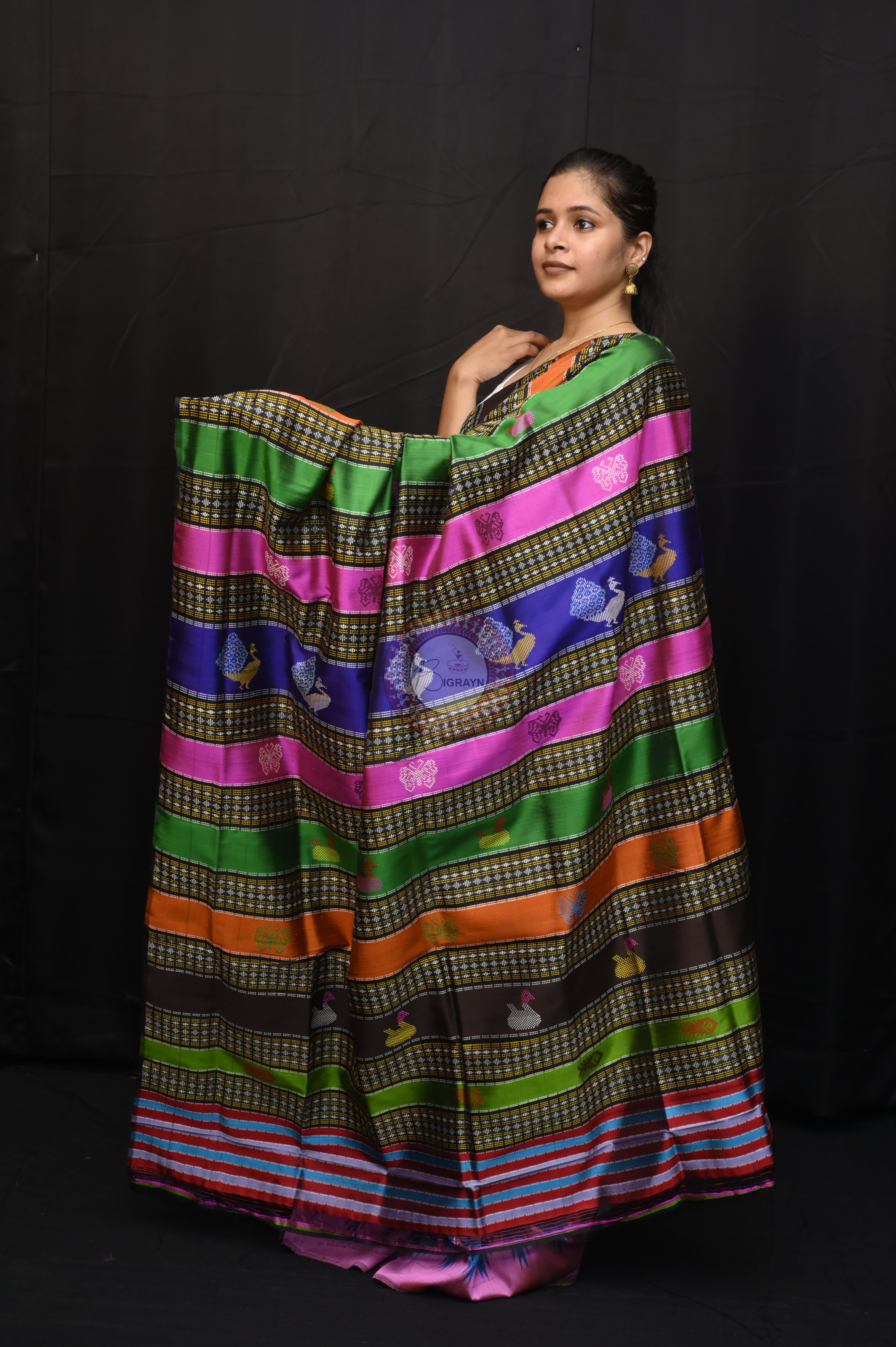 Blue Ganga Jamuna Border Double Anchal Berhampuri Silk Saree