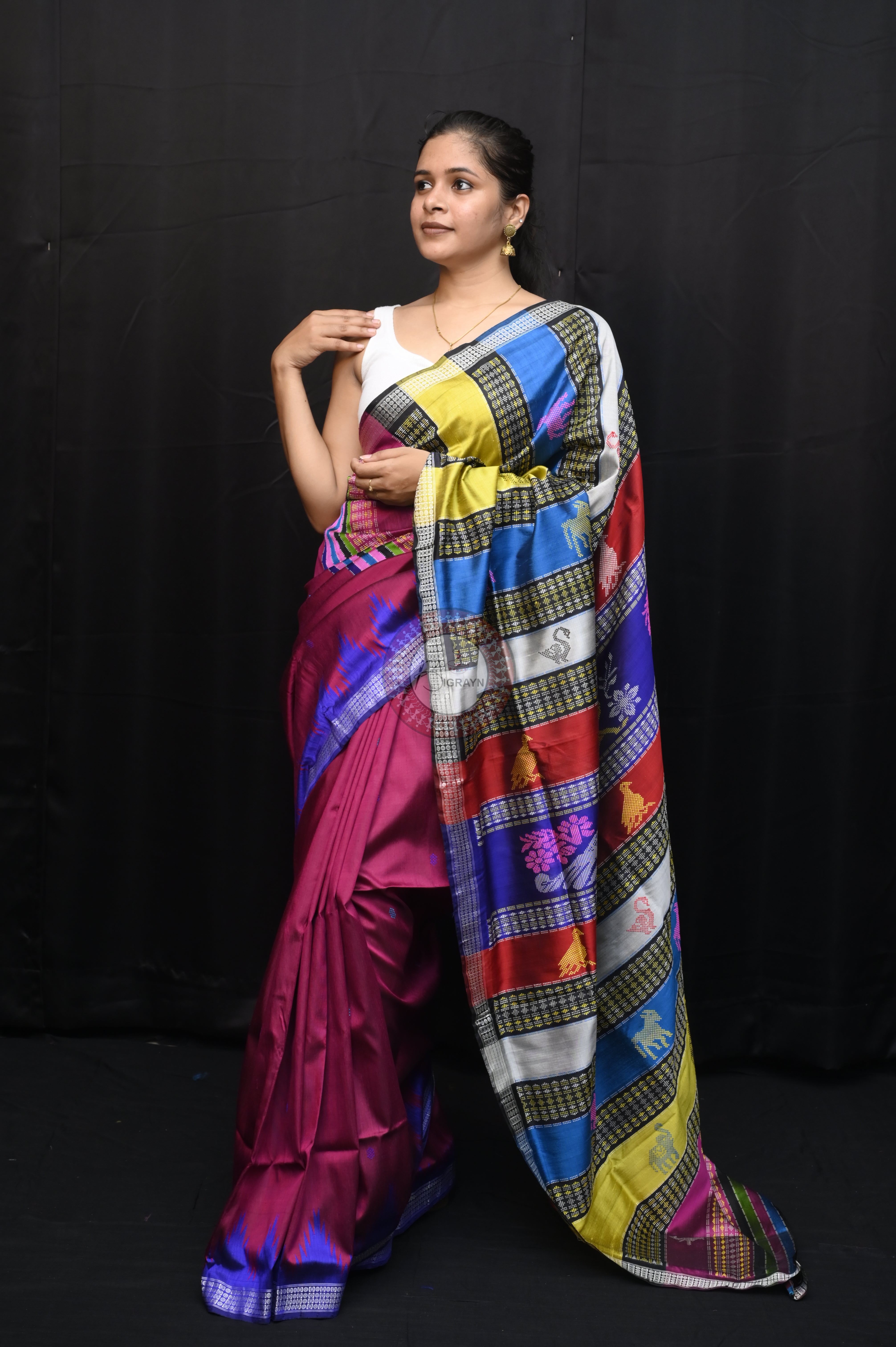 Violet Ganga Jamuna Border Double Anchal Berhampuri Silk Saree