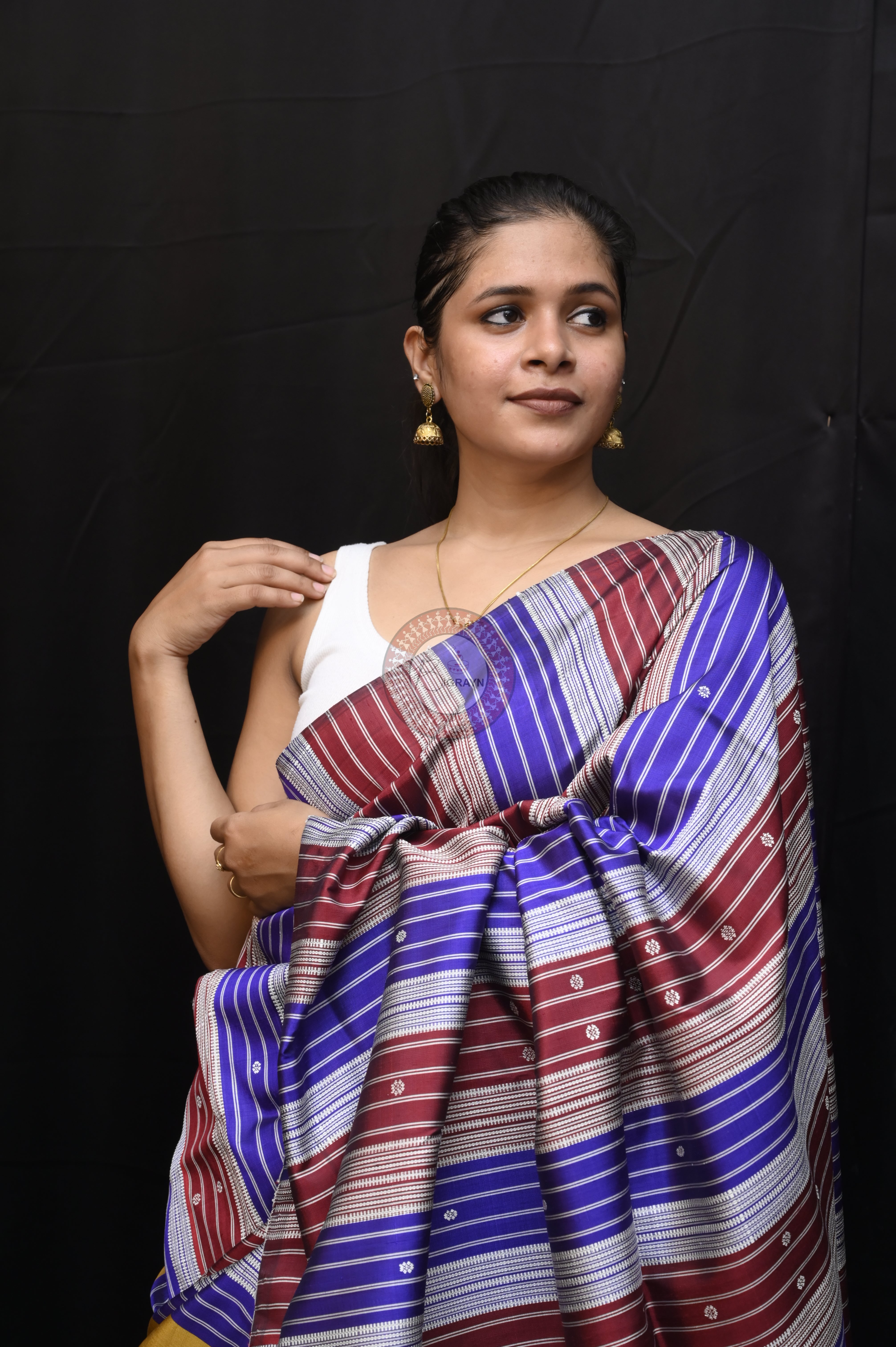 Golden Ganga Jamuna Border Double Anchal Berhampuri Silk Saree