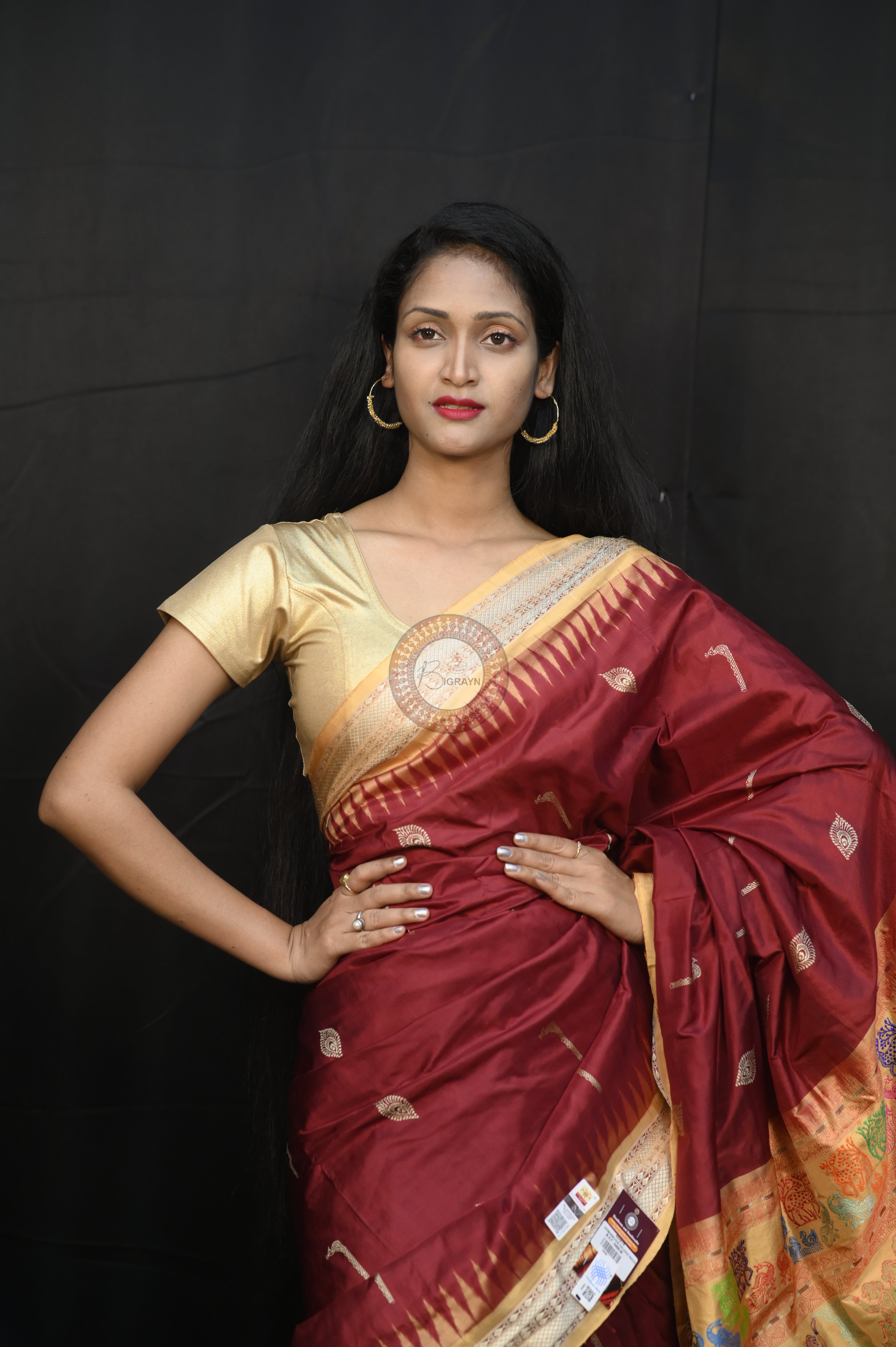 Maroon Golden Rasleela Exclusive Sambalpuri Silk Saree