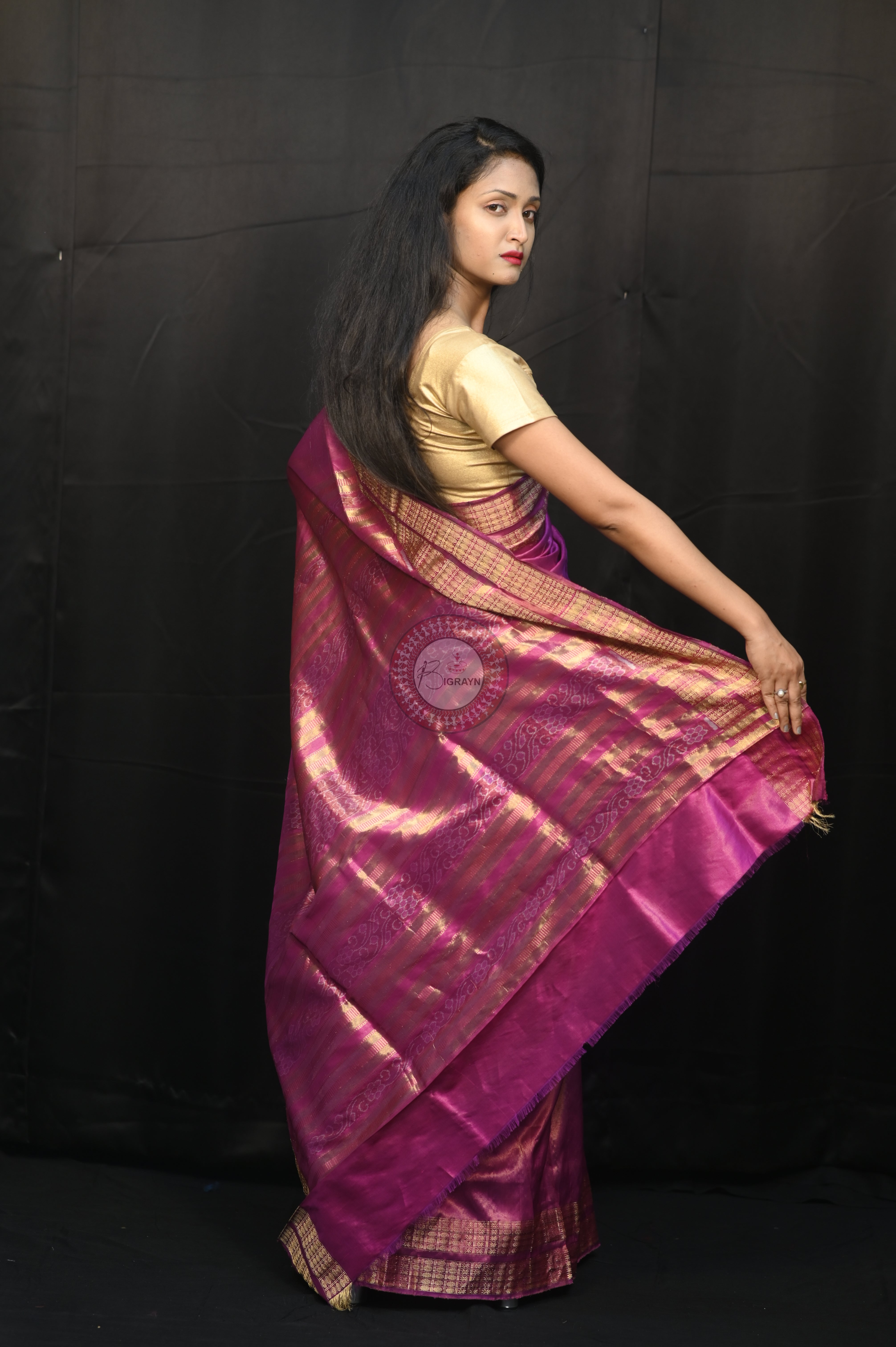 "Odisha Handloom Tissue Silk Saree with shimmering texture, elegant zari border, and lightweight drape, handcrafted by artisans"