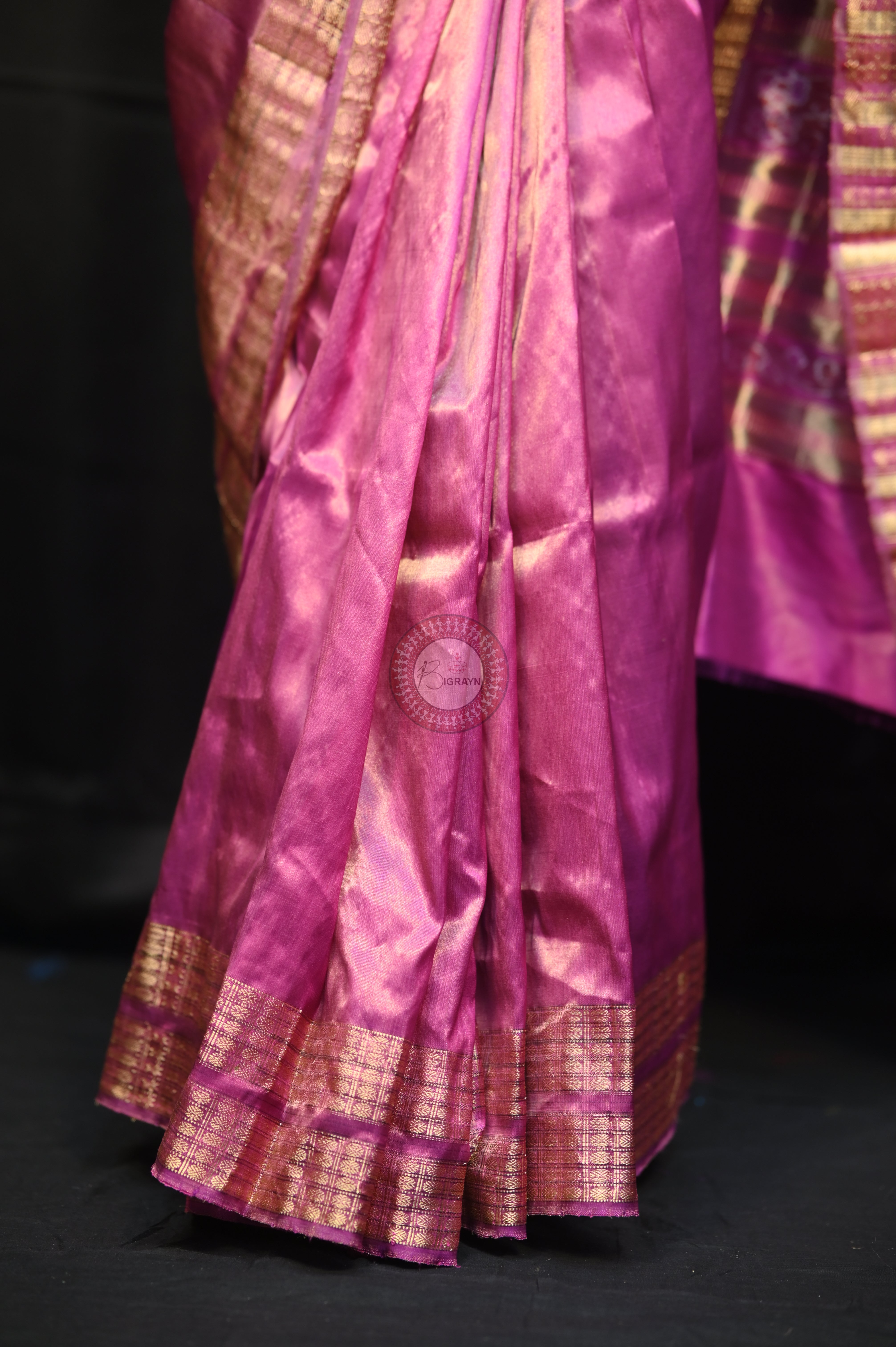 "Odisha Handloom Tissue Silk Saree with shimmering texture, elegant zari border, and lightweight drape, handcrafted by artisans"