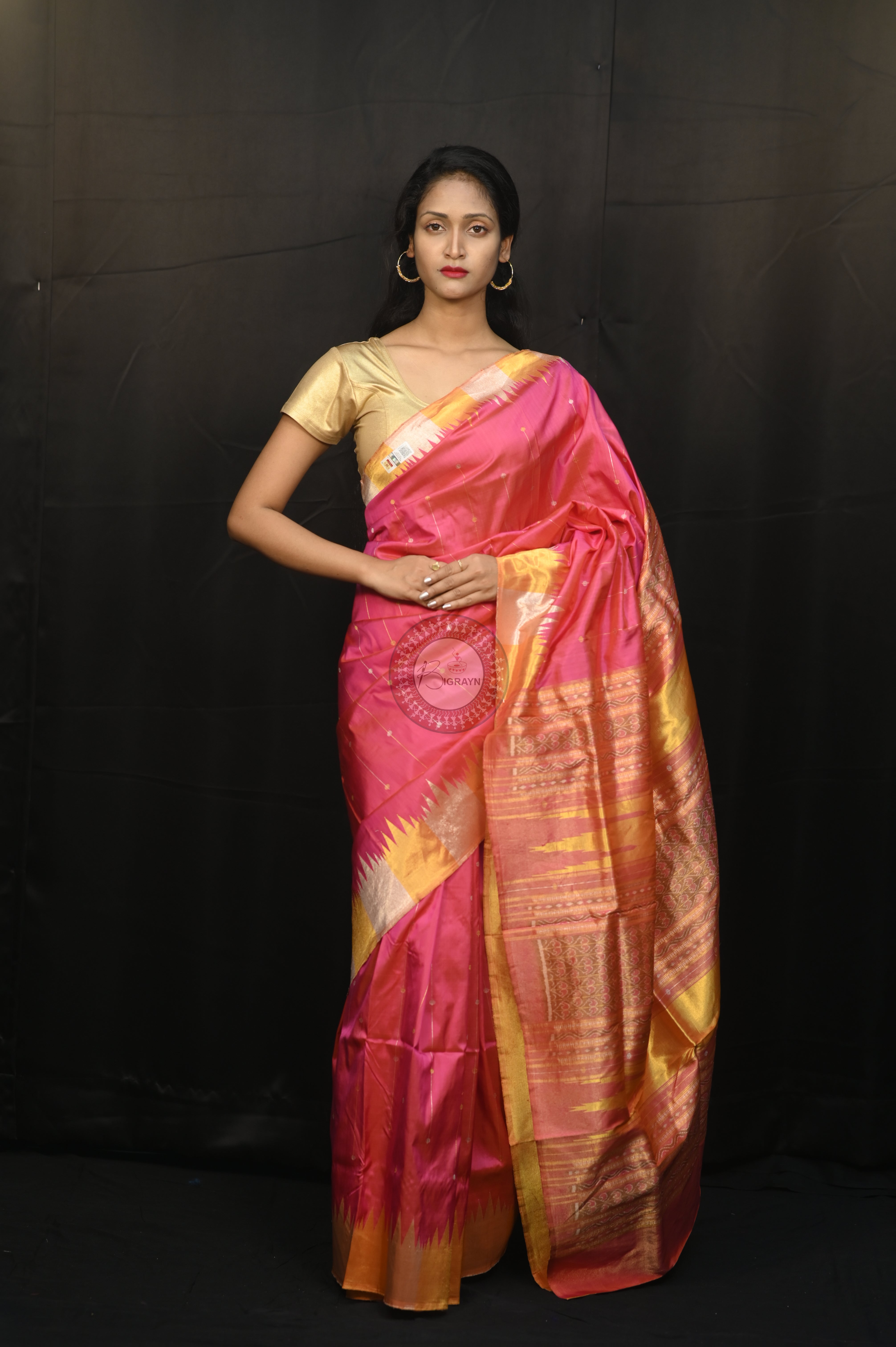 "Odisha Handloom Tissue Silk Saree with shimmering texture, elegant zari border, and lightweight drape, handcrafted by artisans"