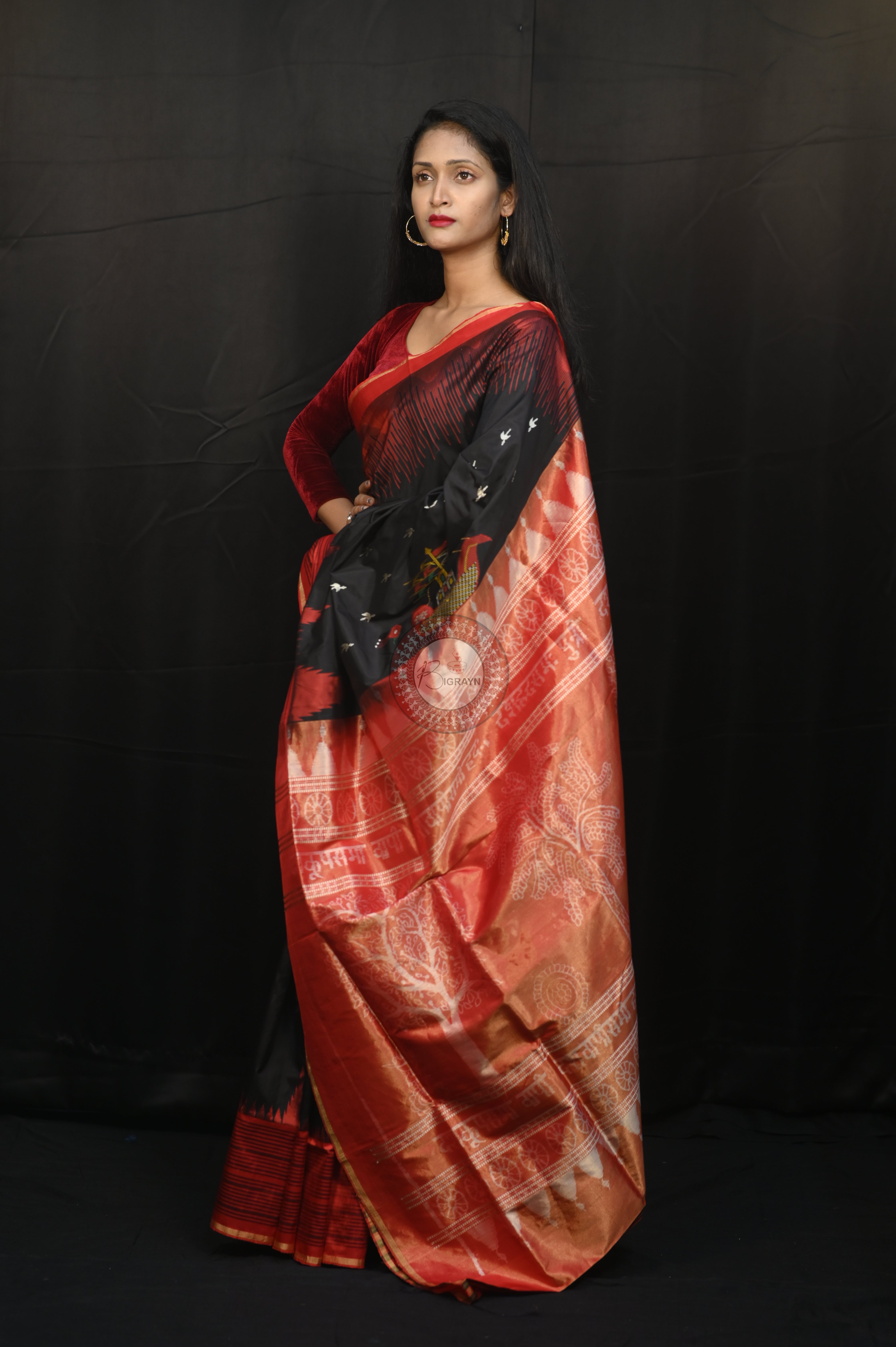 "Odisha Handloom Tissue Silk Saree with shimmering texture, elegant zari border, and lightweight drape, handcrafted by artisans"
