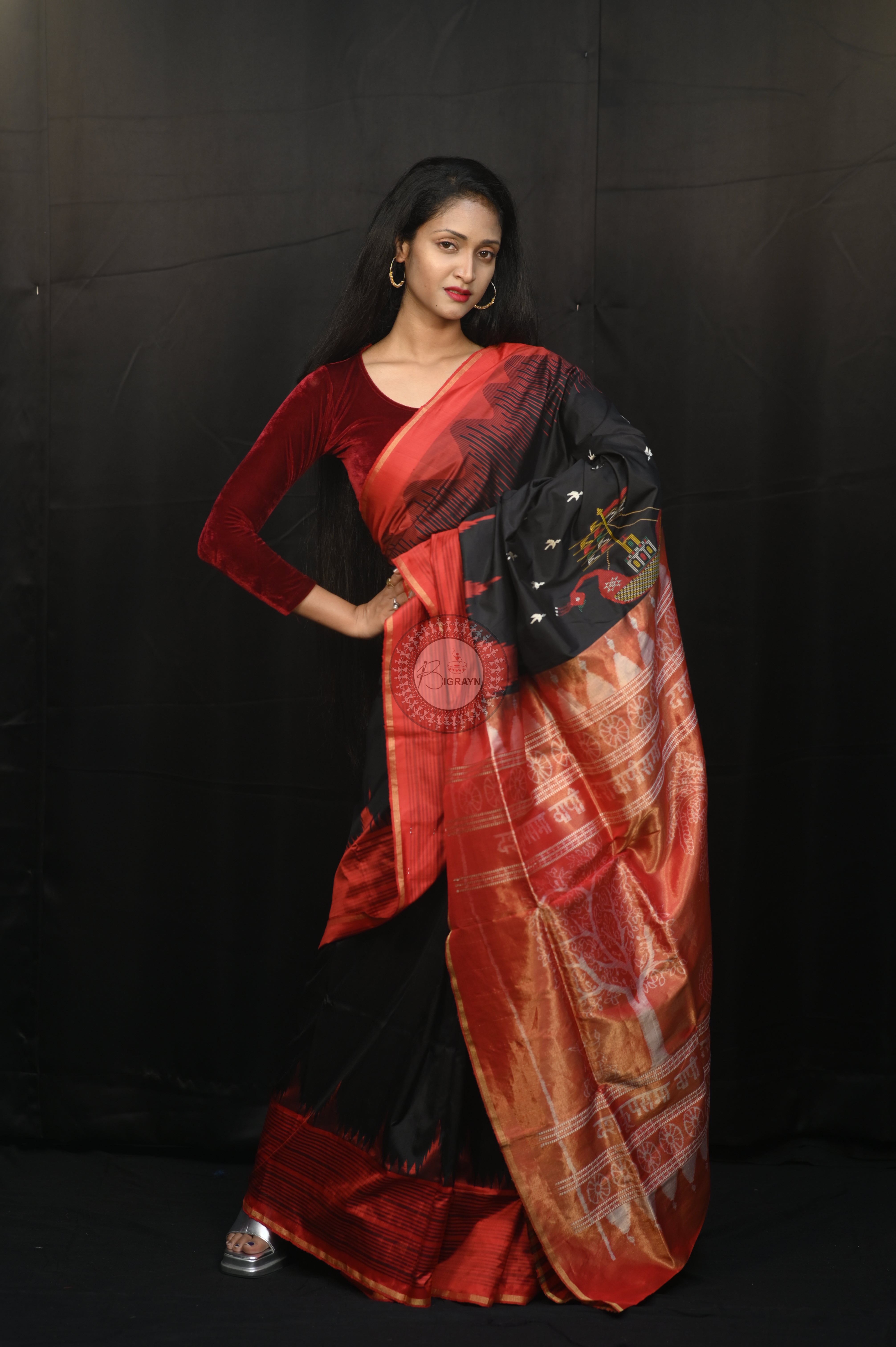 "Odisha Handloom Tissue Silk Saree with shimmering texture, elegant zari border, and lightweight drape, handcrafted by artisans"