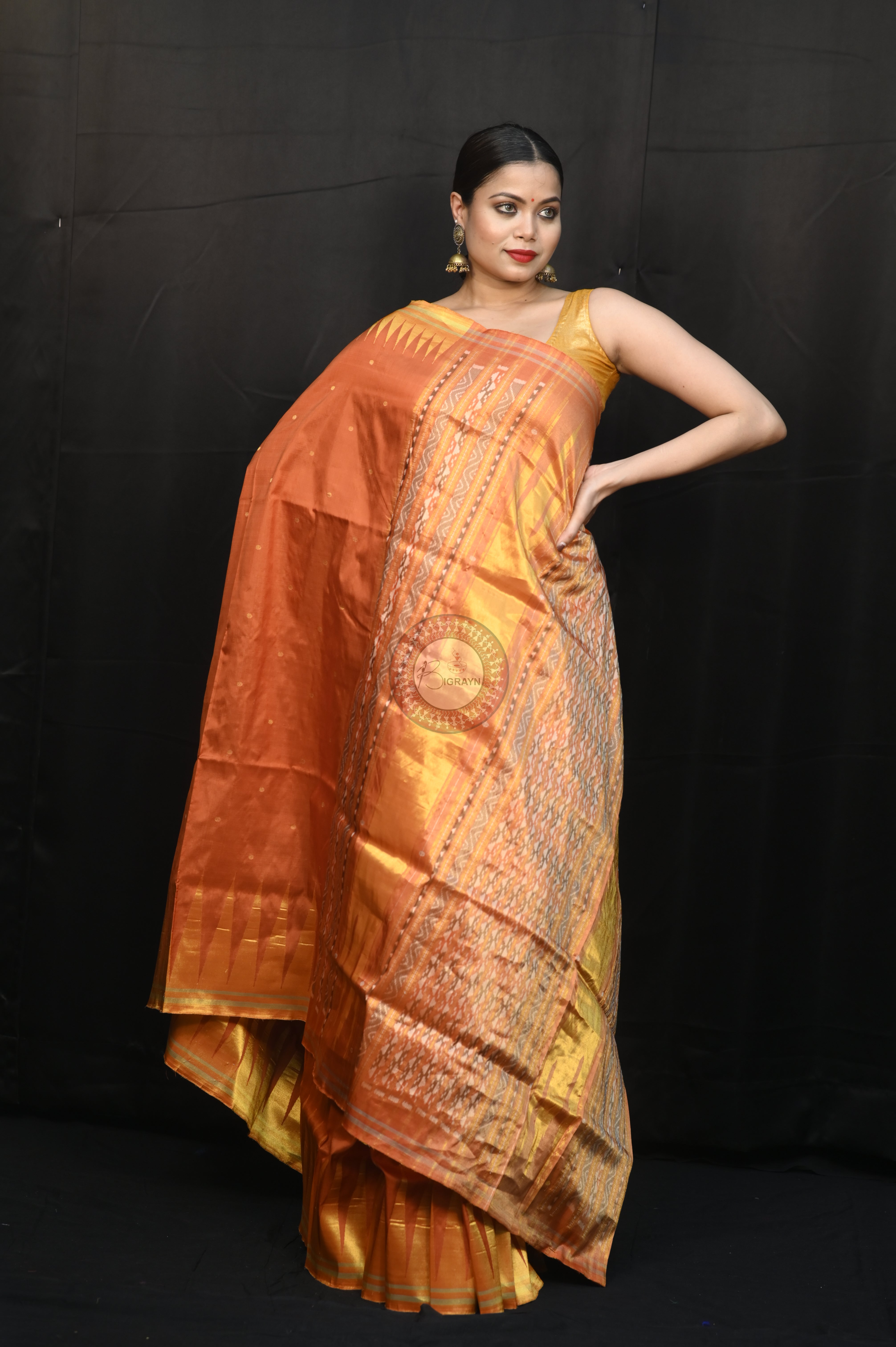 "Odisha Handloom Tissue Silk Saree with shimmering texture, elegant zari border, and lightweight drape, handcrafted by artisans"