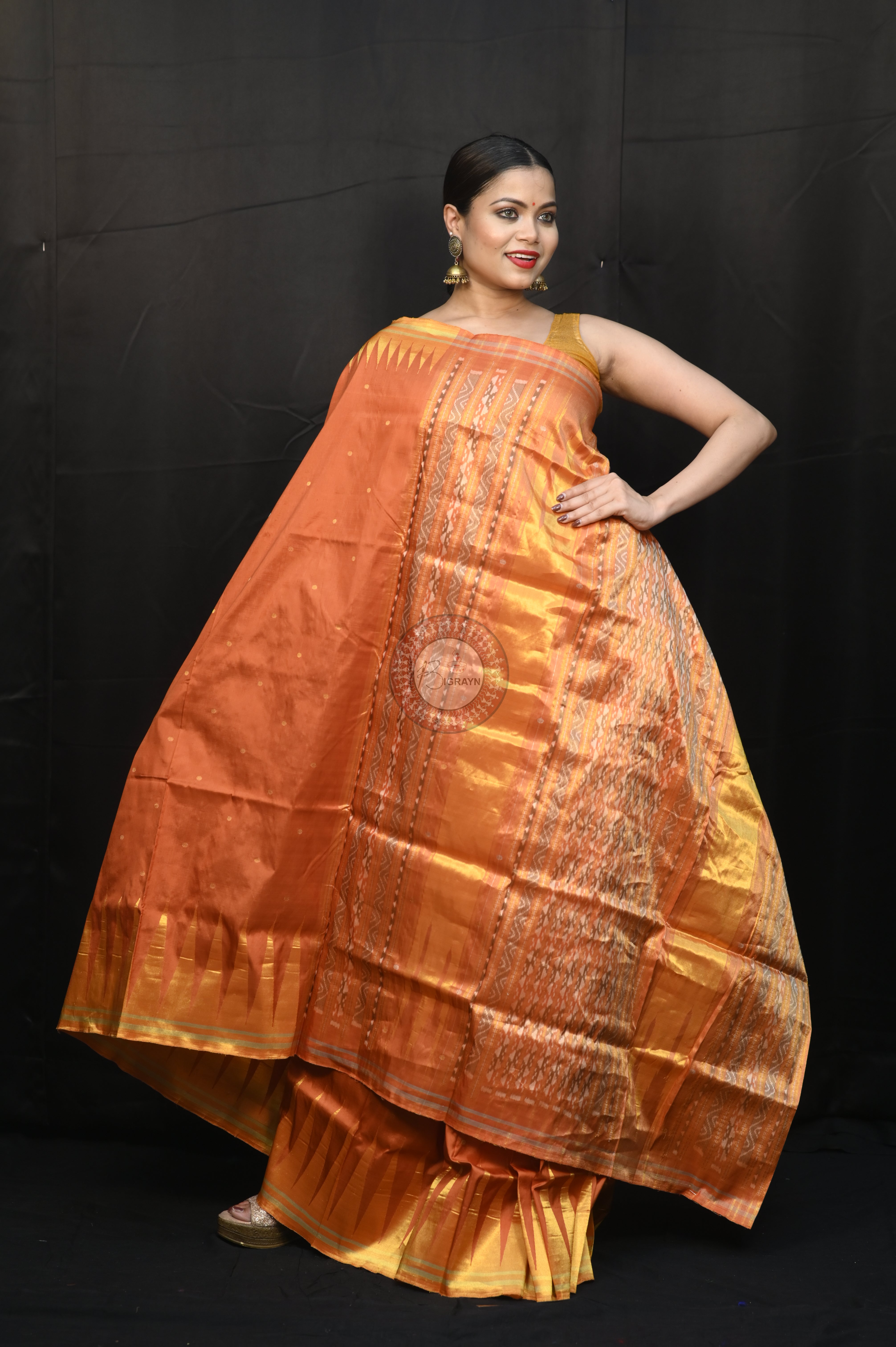 "Odisha Handloom Tissue Silk Saree with shimmering texture, elegant zari border, and lightweight drape, handcrafted by artisans"