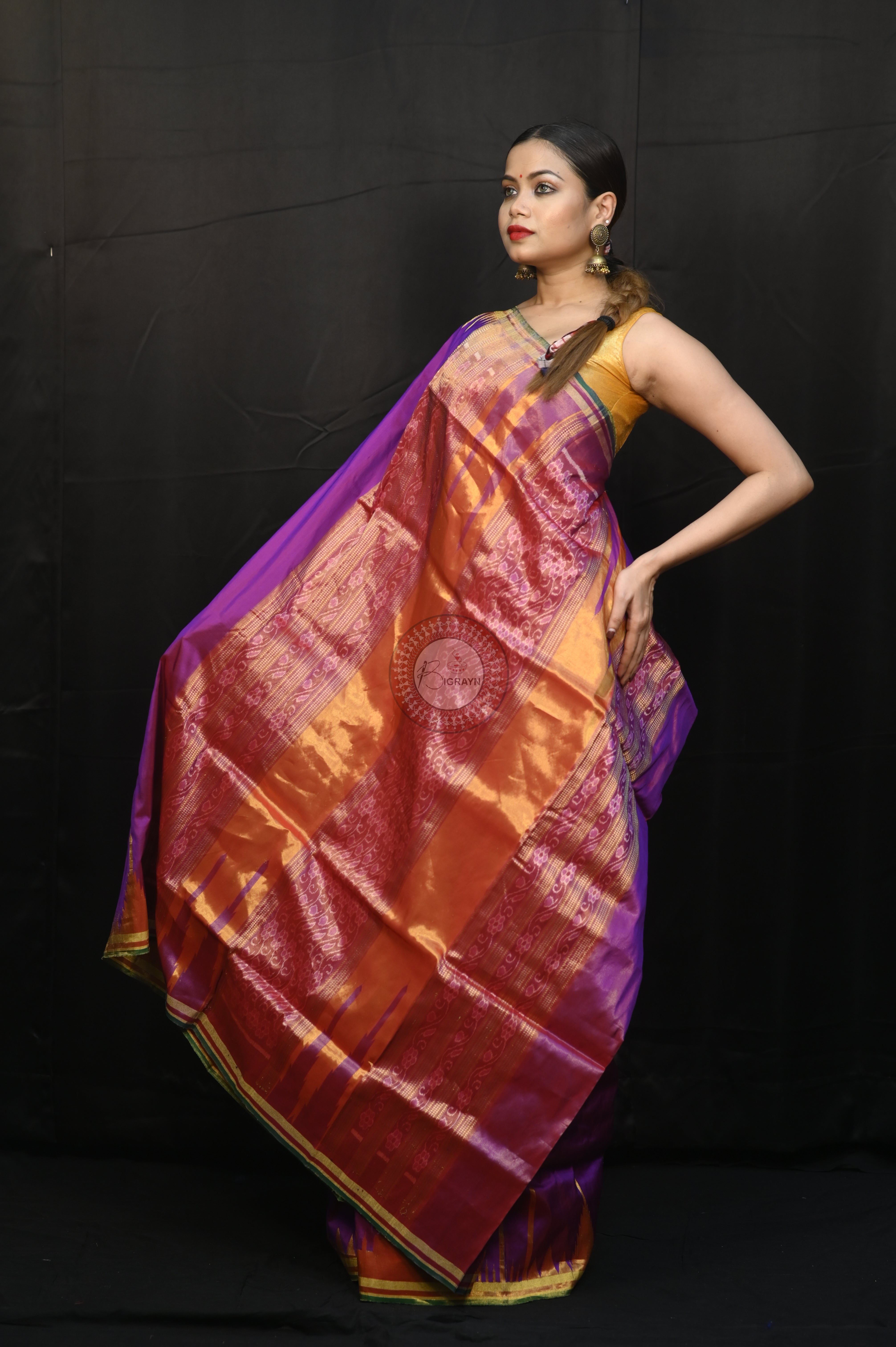 "Odisha Handloom Tissue Silk Saree with shimmering texture, elegant zari border, and lightweight drape, handcrafted by artisans"