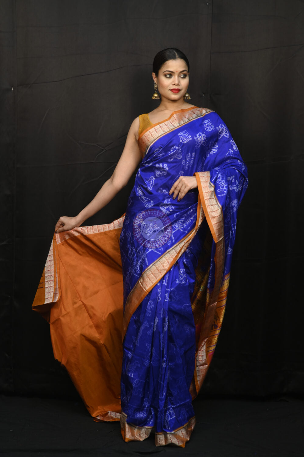 Blue Rust Animal Planet Sambalpuri Silk Saree
