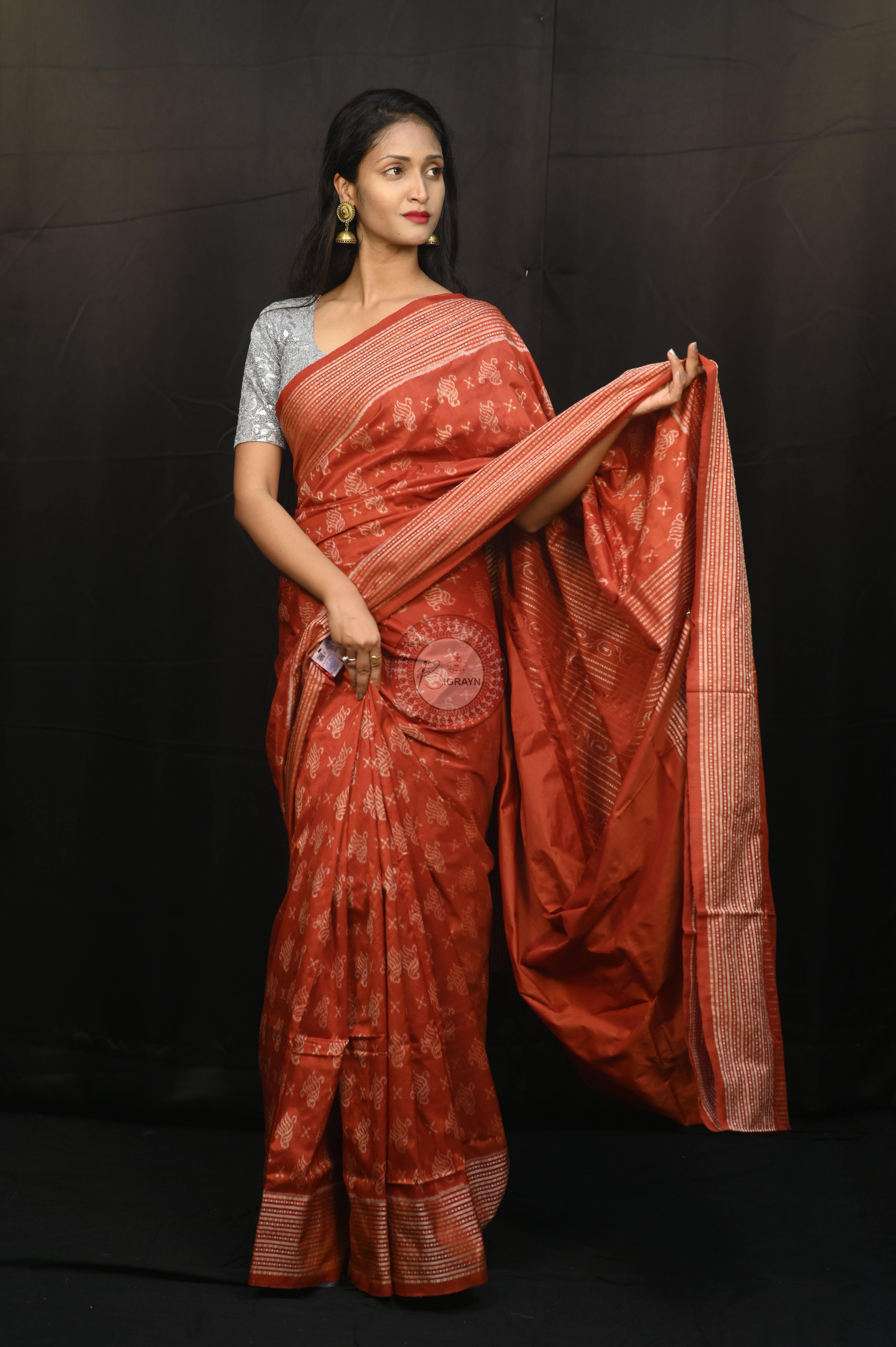 Red Ikat Design Natural Dye Sambalpuri Silk Saree