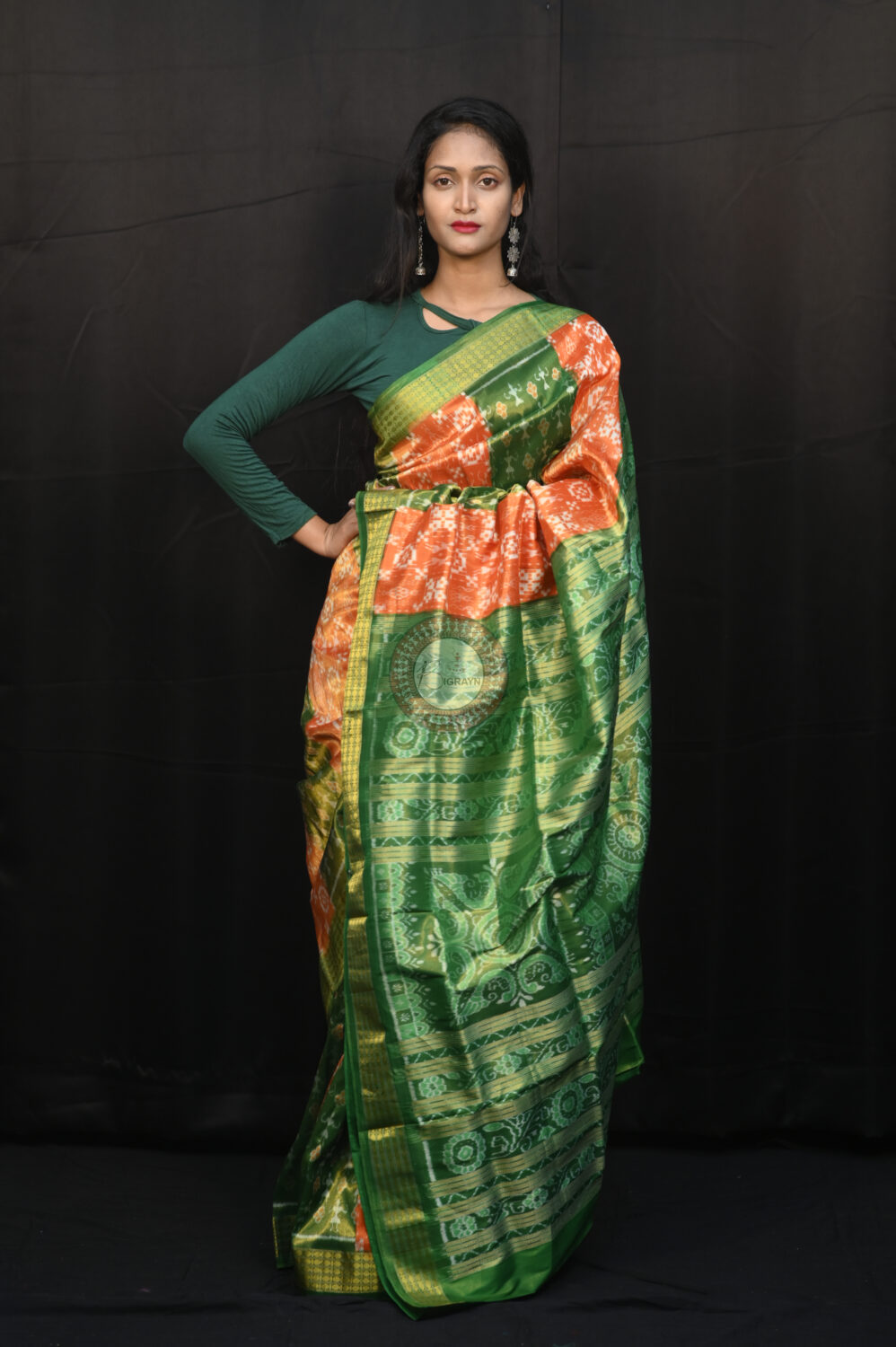 "Odisha Handloom Tissue Silk Saree with shimmering texture, elegant zari border, and lightweight drape, handcrafted by artisans"