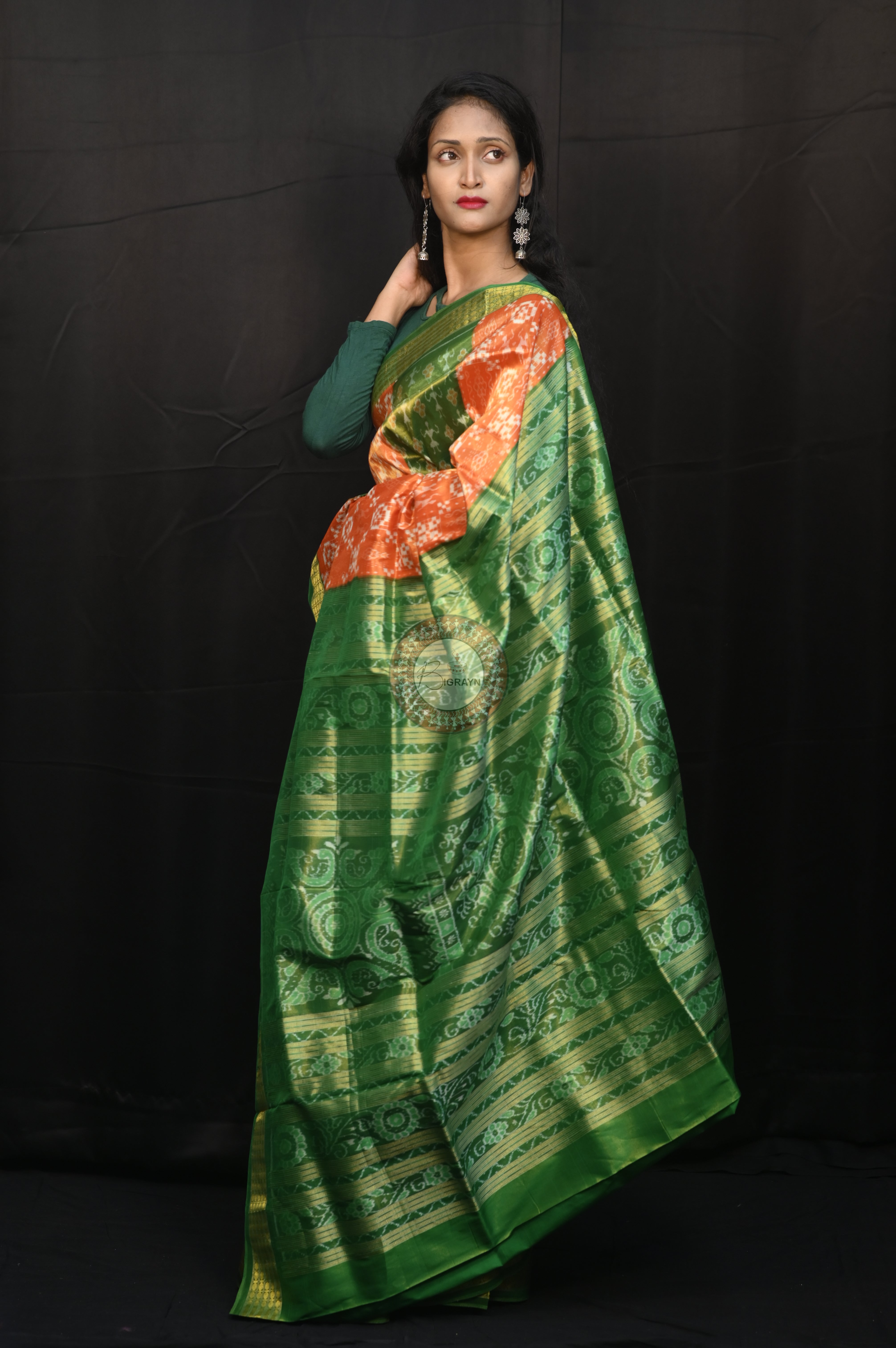 "Odisha Handloom Tissue Silk Saree with shimmering texture, elegant zari border, and lightweight drape, handcrafted by artisans"