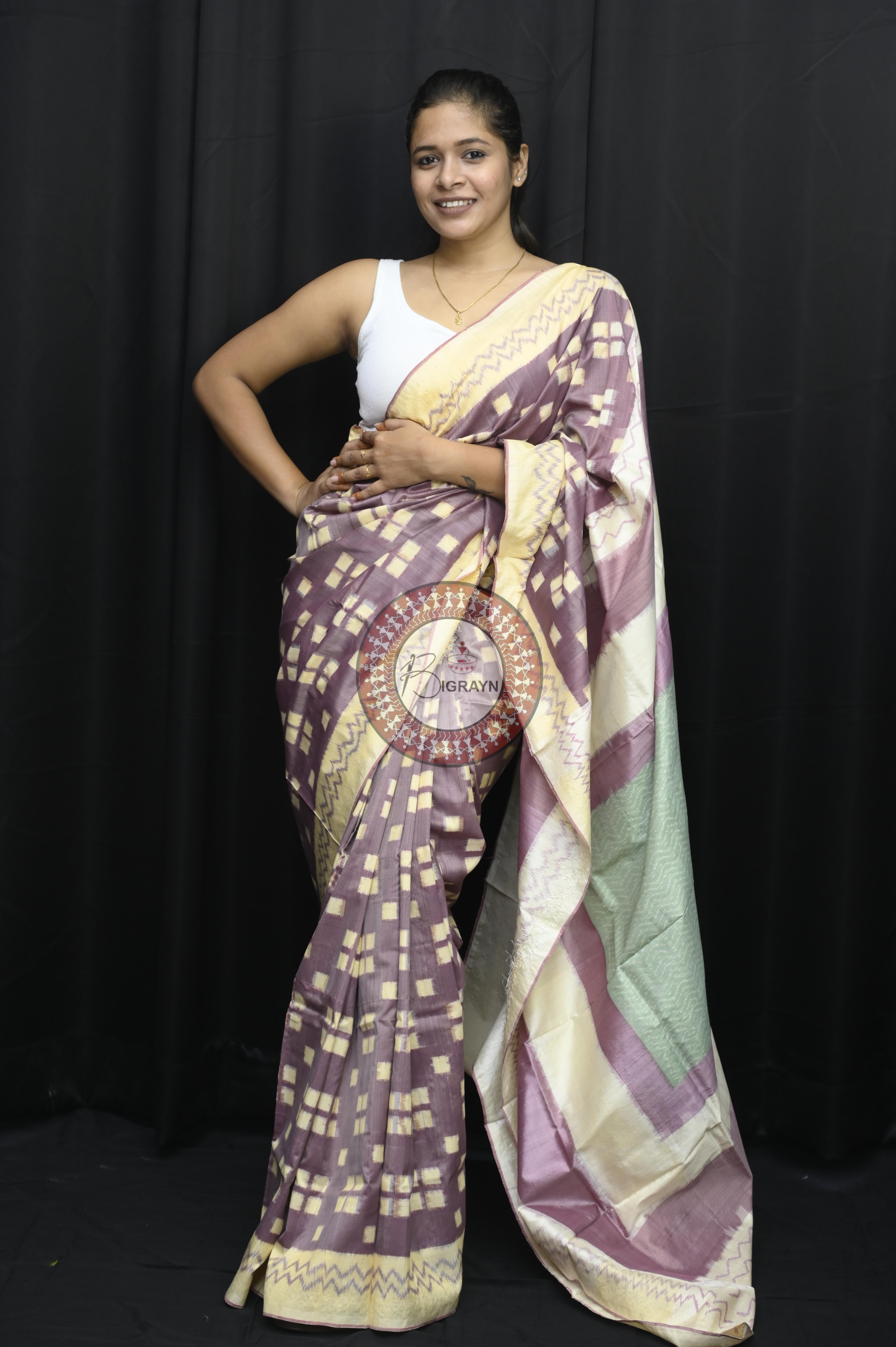 Light Purple Chandan Pasapali Natural Dye Sambalpuri Silk Saree
