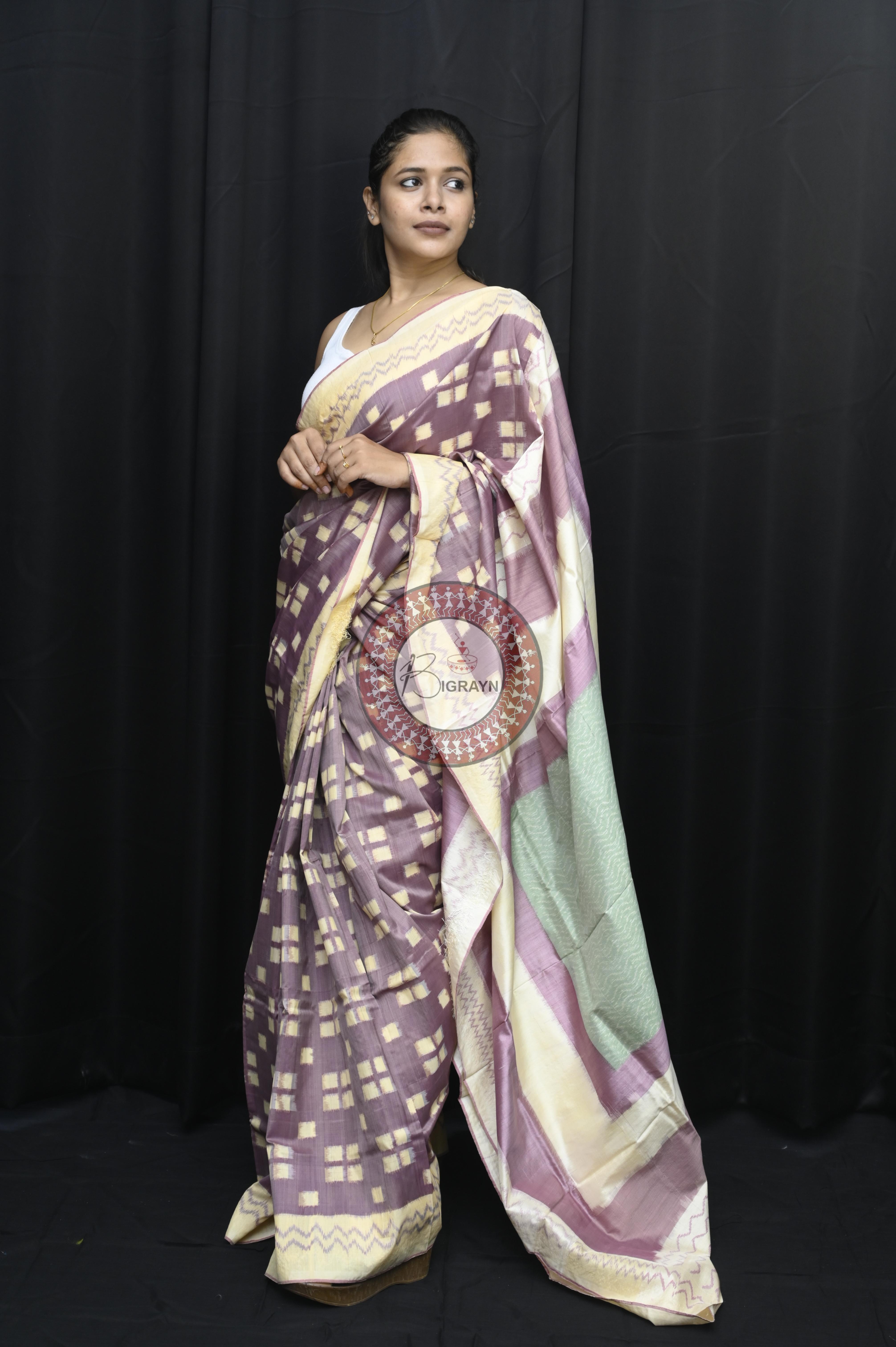 Light Purple Chandan Pasapali Natural Dye Sambalpuri Silk Saree
