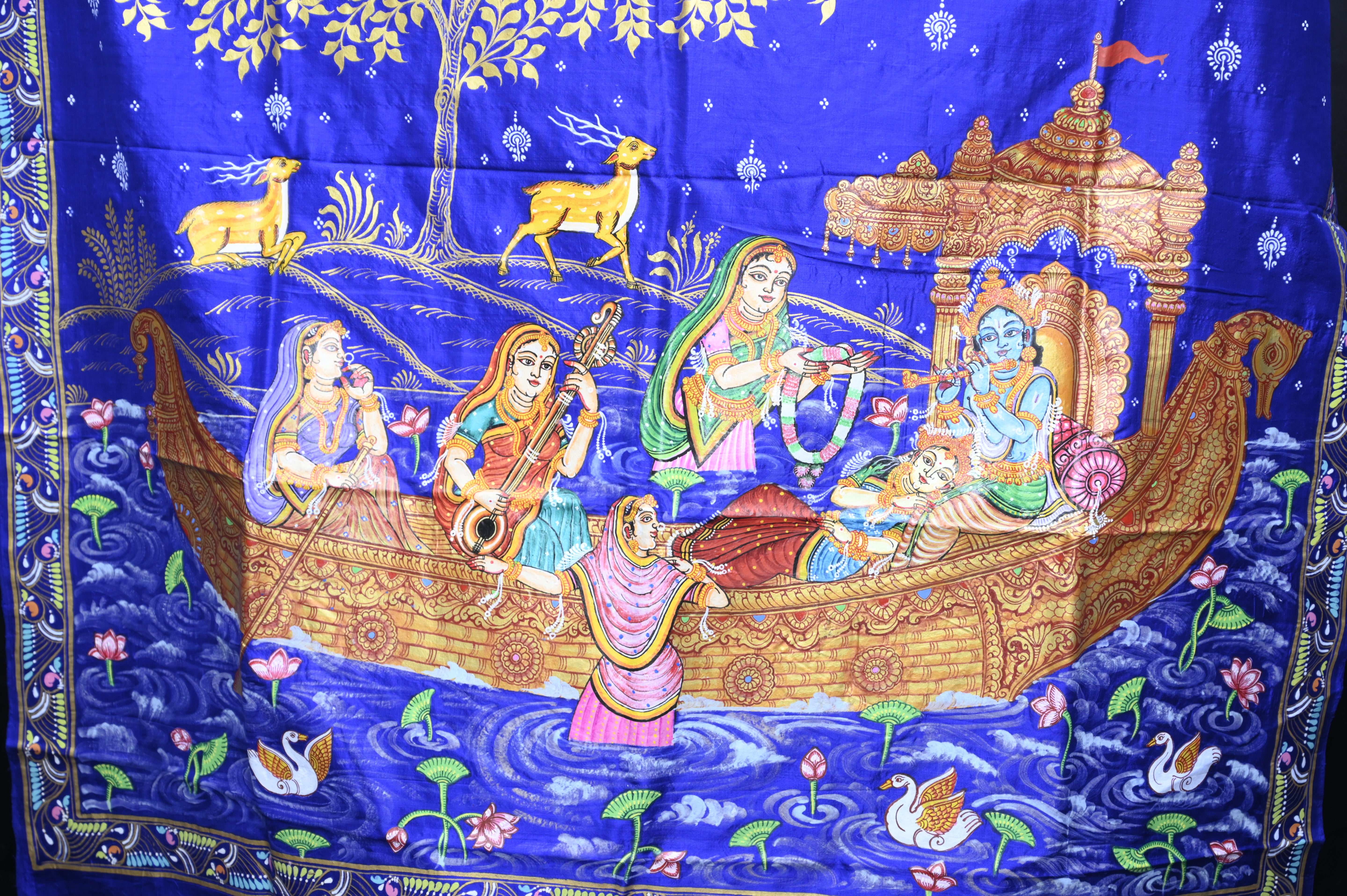 Blue Krishna Nabakeli Boita Pattachitra Silk Saree