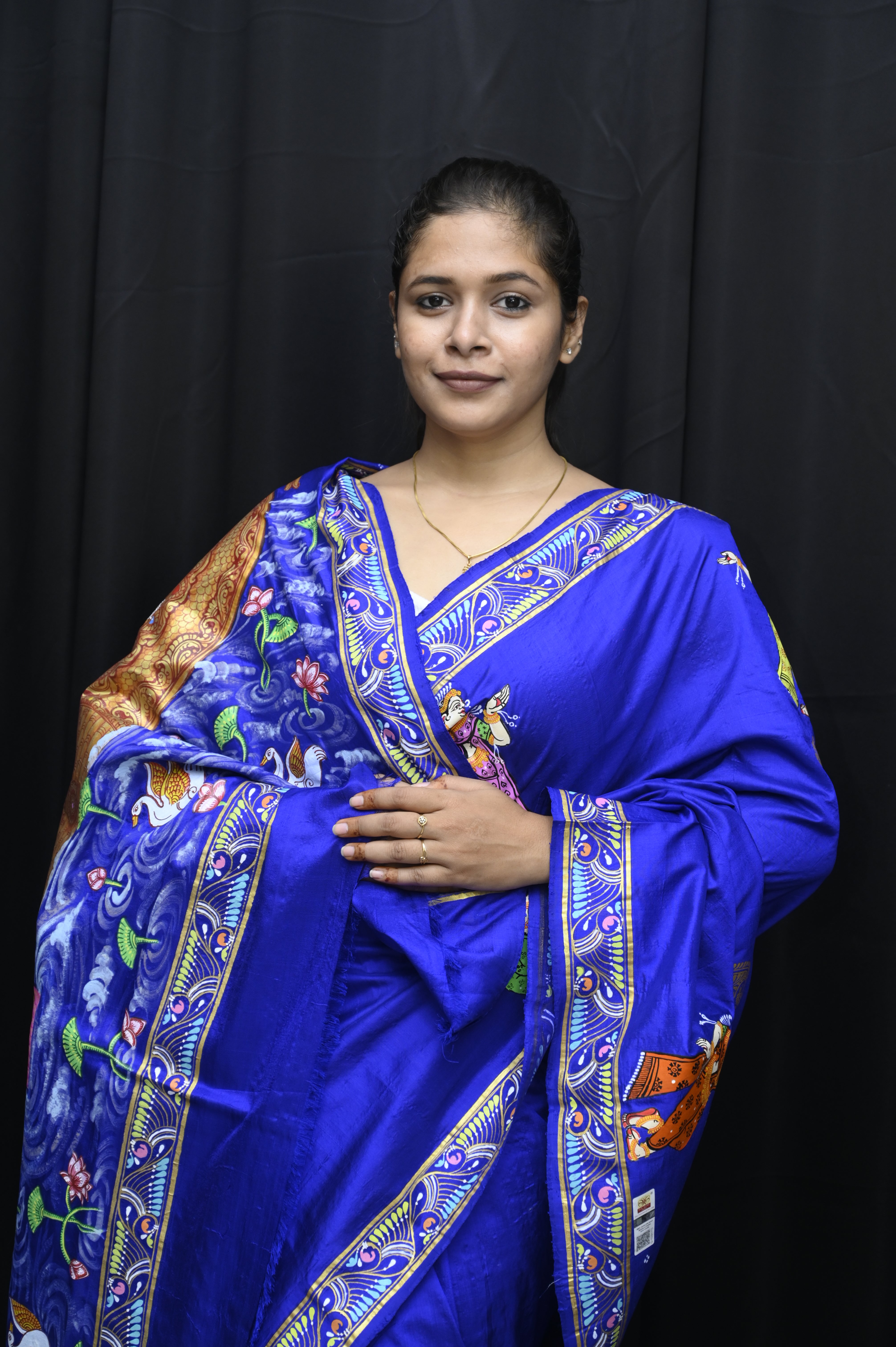 Blue Krishna Nabakeli Boita Pattachitra Silk Saree