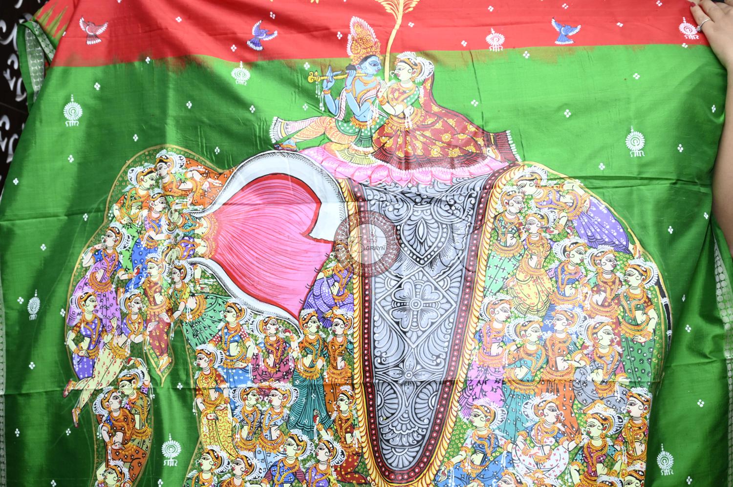 Red Green 7 Kandarpa Hasti Pattachitra Silk Saree