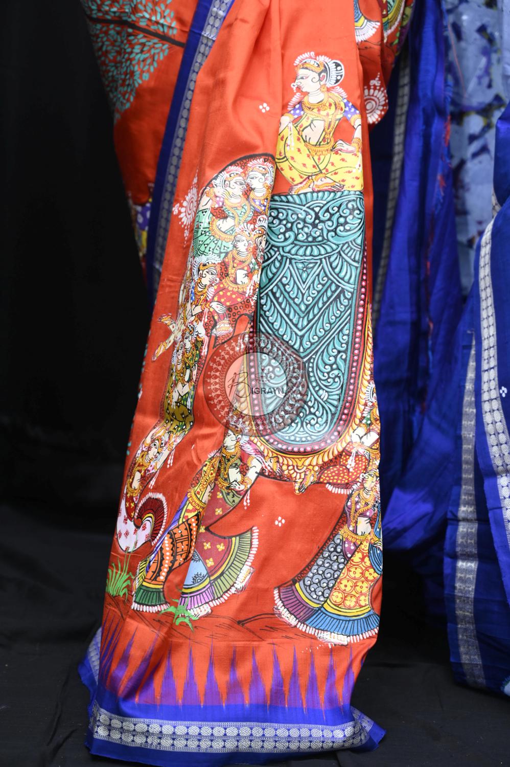 Orange Blue 7 Kandarpa Hasti Pattachitra Silk Saree