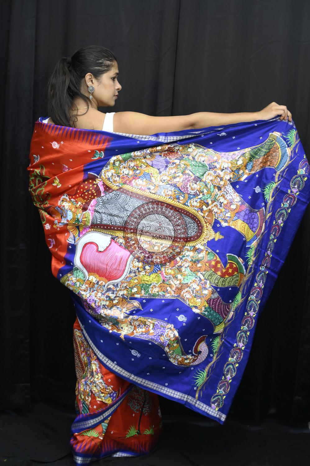 Orange Blue 7 Kandarpa Hasti Pattachitra Silk Saree