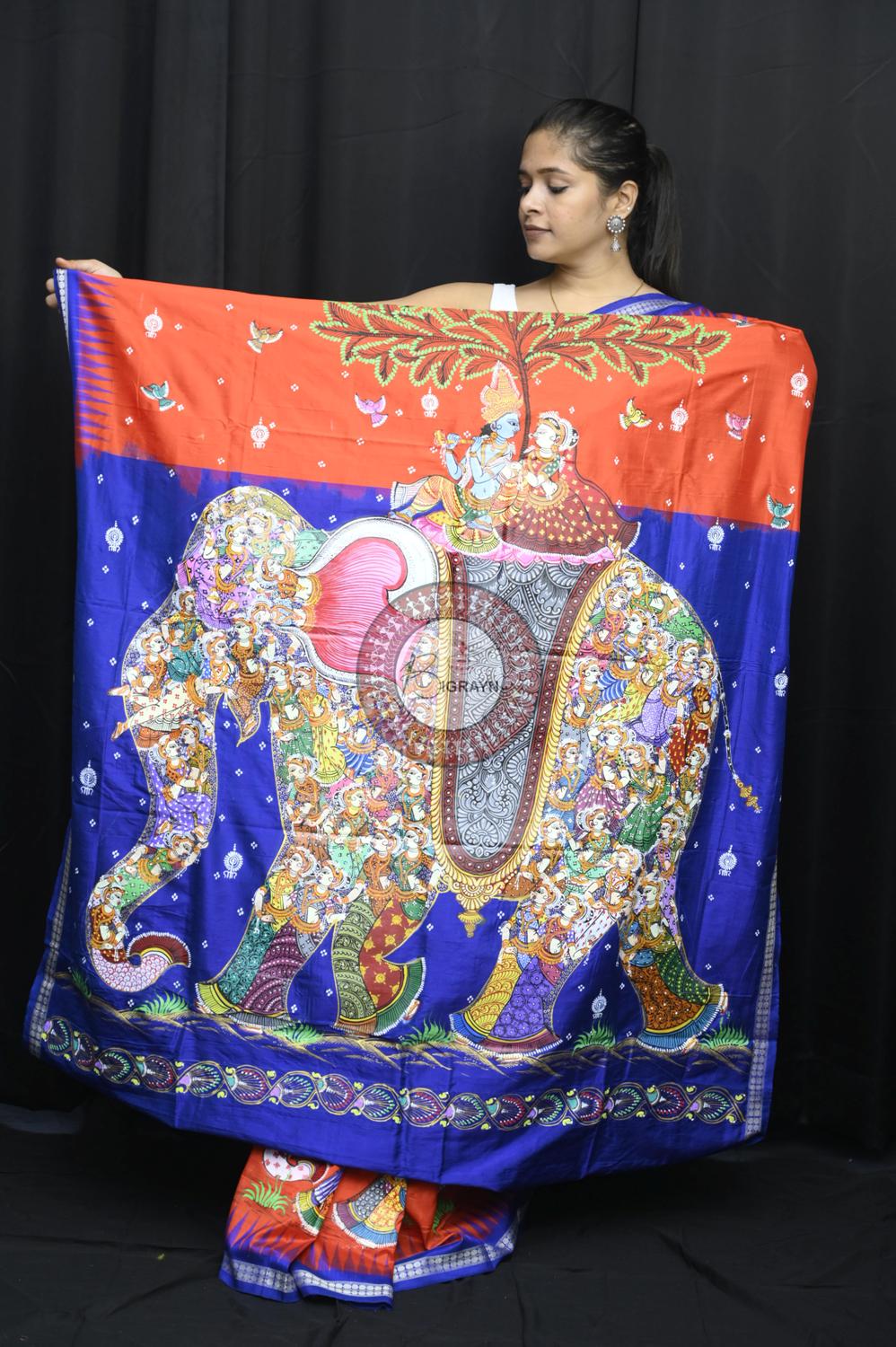 Orange Blue 7 Kandarpa Hasti Pattachitra Silk Saree