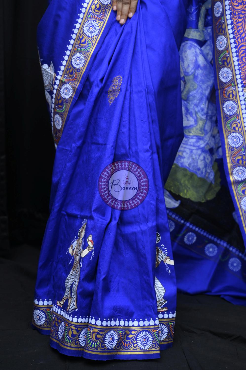 Navy Blue Kandarpa Saraswati Pattachitra Silk Saree