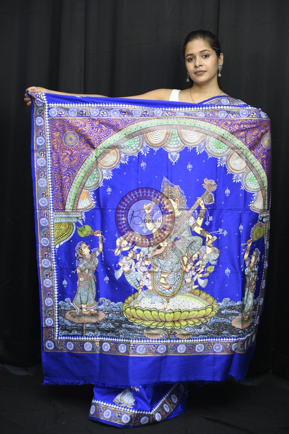 Navy Blue Kandarpa Saraswati Pattachitra Silk Saree