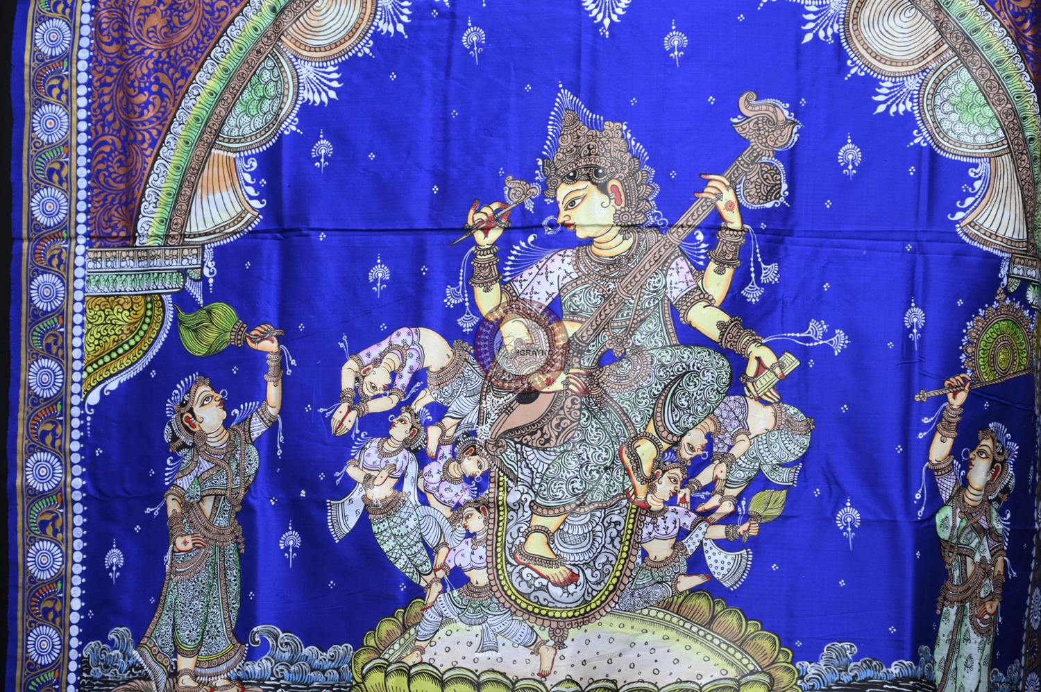 Navy Blue Kandarpa Saraswati Pattachitra Silk Saree