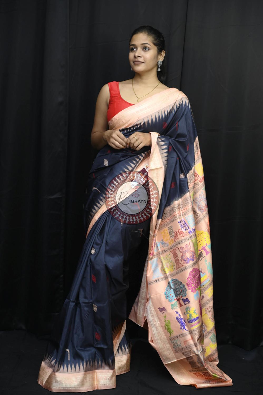 Black Carrot Rasleela Exclusive Sambalpuri Silk Saree
