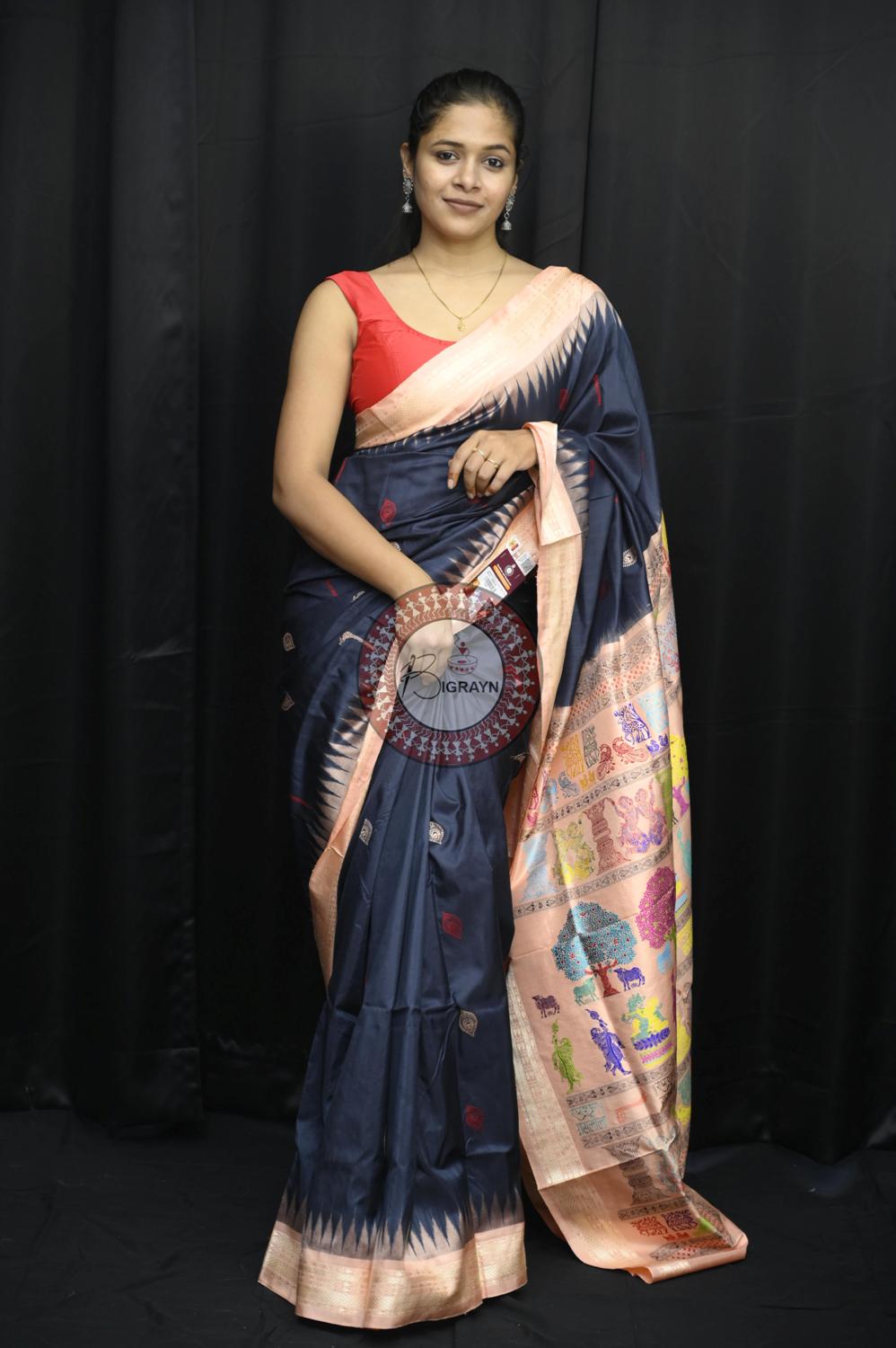 Black Carrot Rasleela Exclusive Sambalpuri Silk Saree