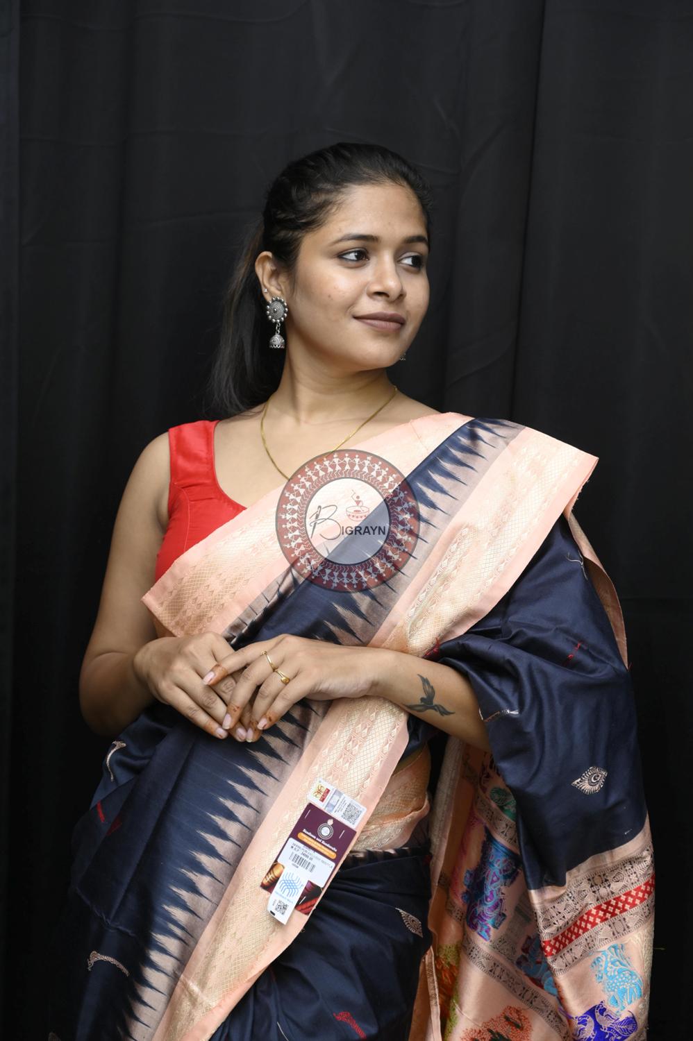 Black Carrot Rasleela Exclusive Sambalpuri Silk Saree