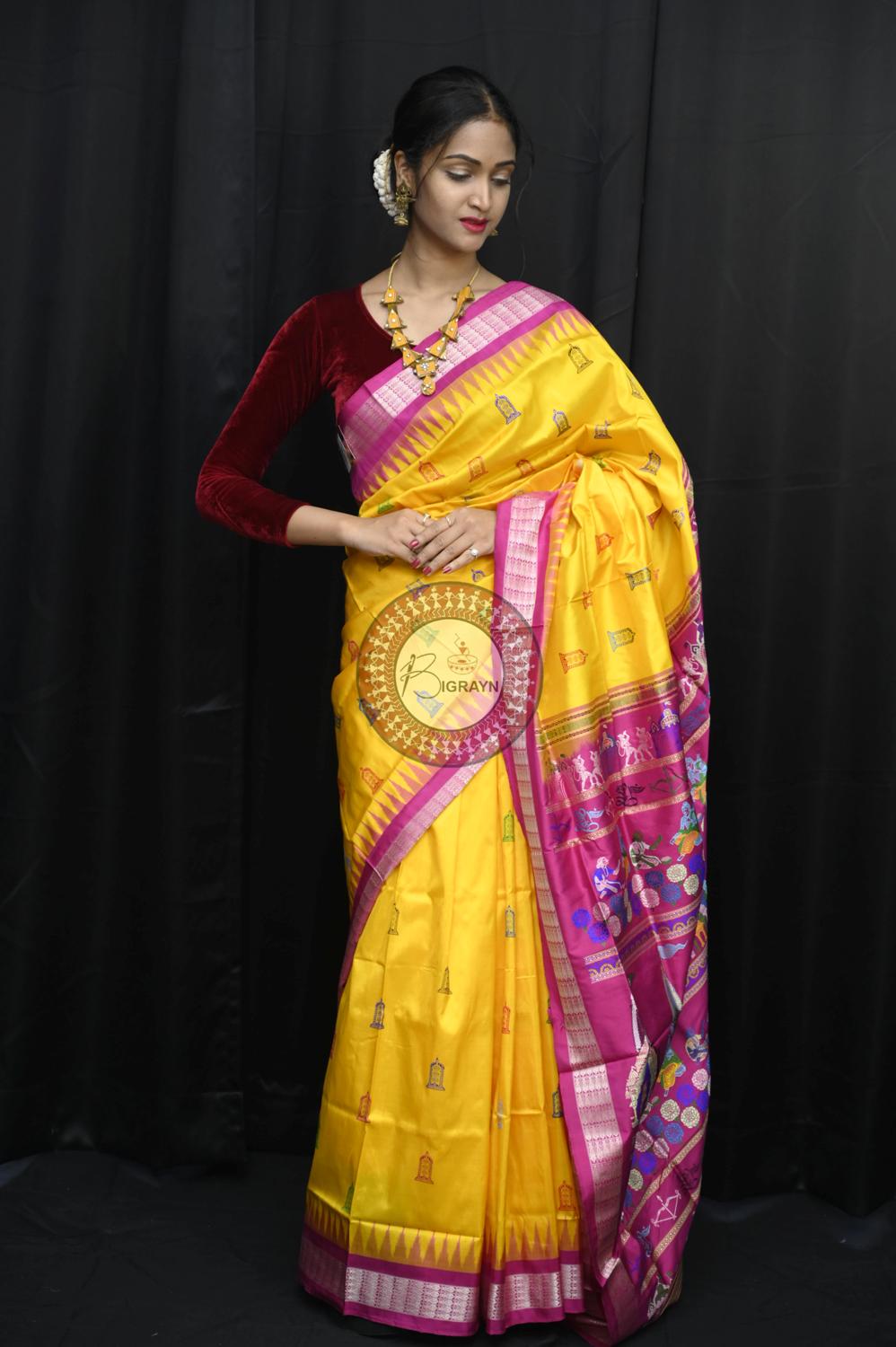 Yellow Magenta Sri Ram Exclusive Sambalpuri Silk Saree