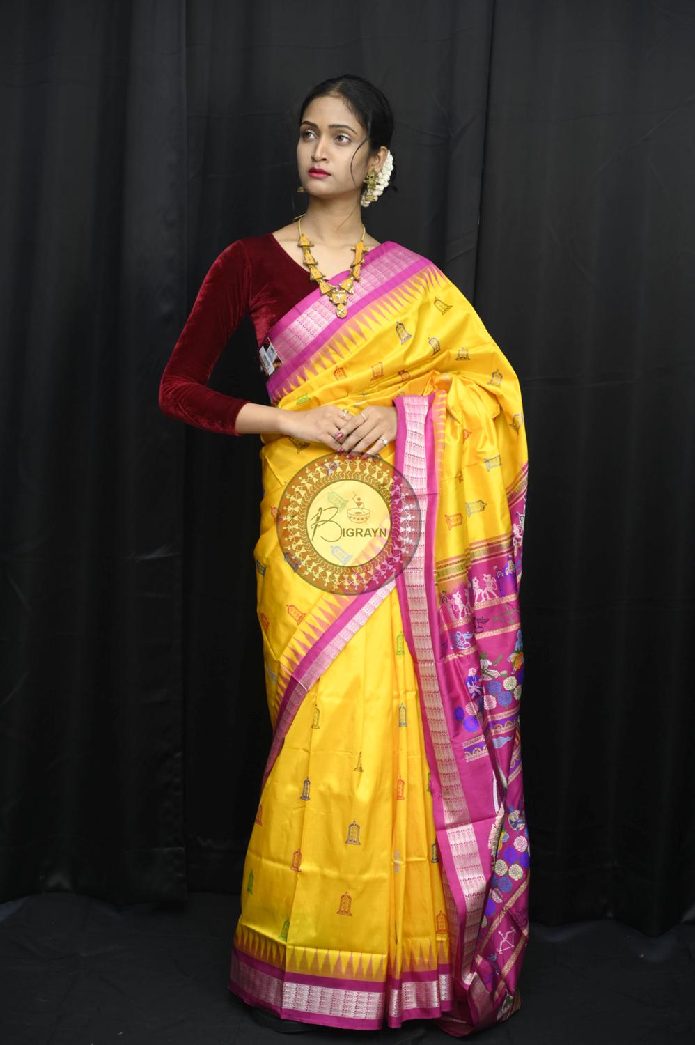 Yellow Magenta Sri Ram Exclusive Sambalpuri Silk Saree