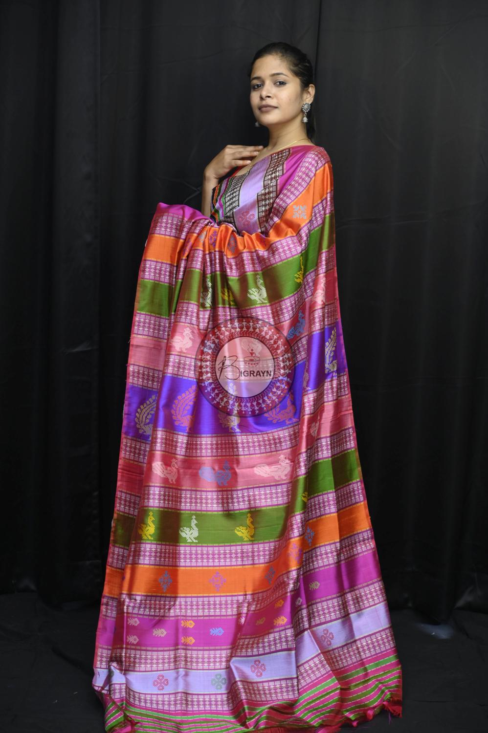 Red Ganga Jamuna Border Double Anchal Berhampuri Silk Saree