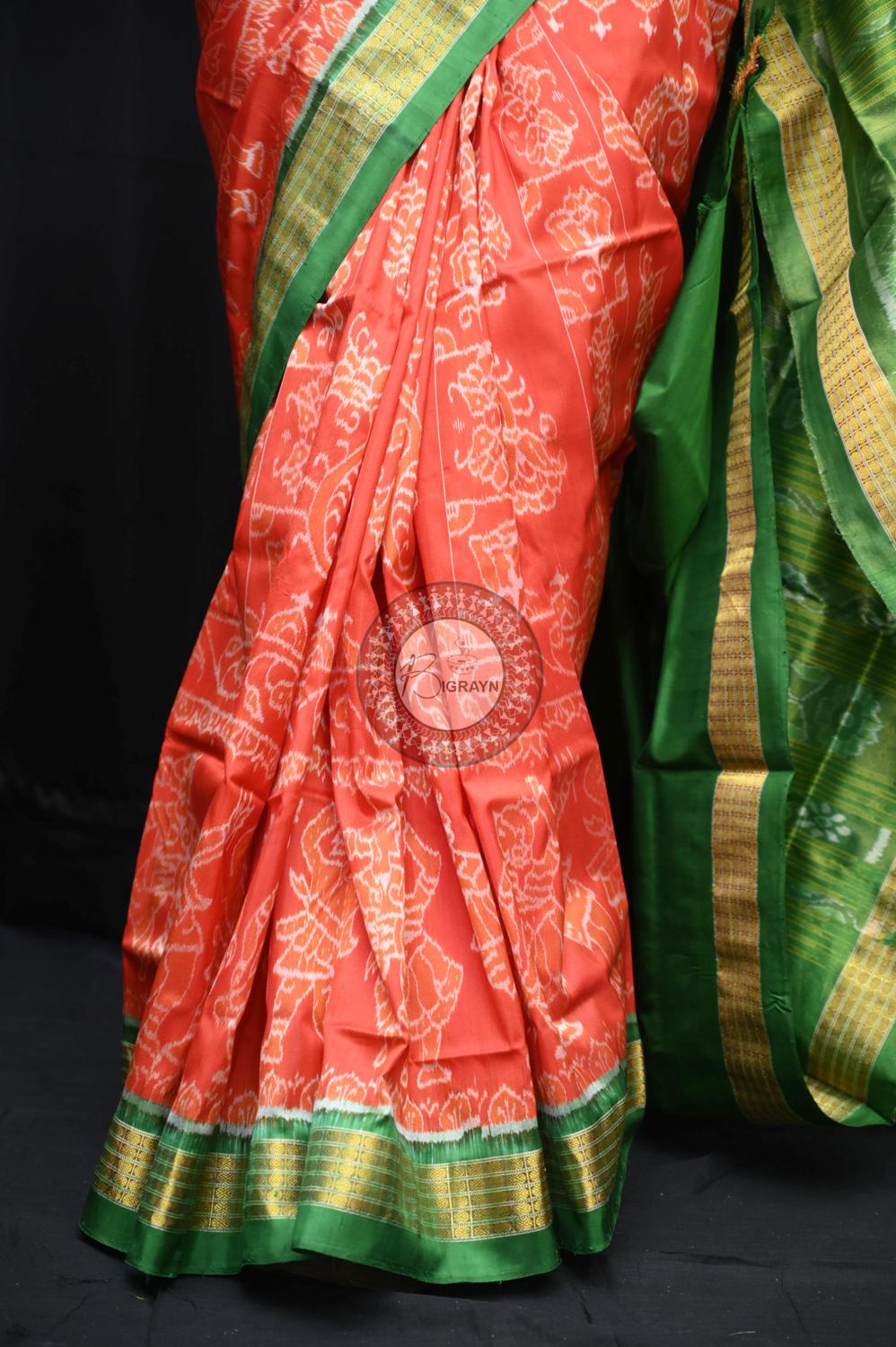 "Odisha Handloom Tissue Silk Saree with shimmering texture, elegant zari border, and lightweight drape, handcrafted by artisans"