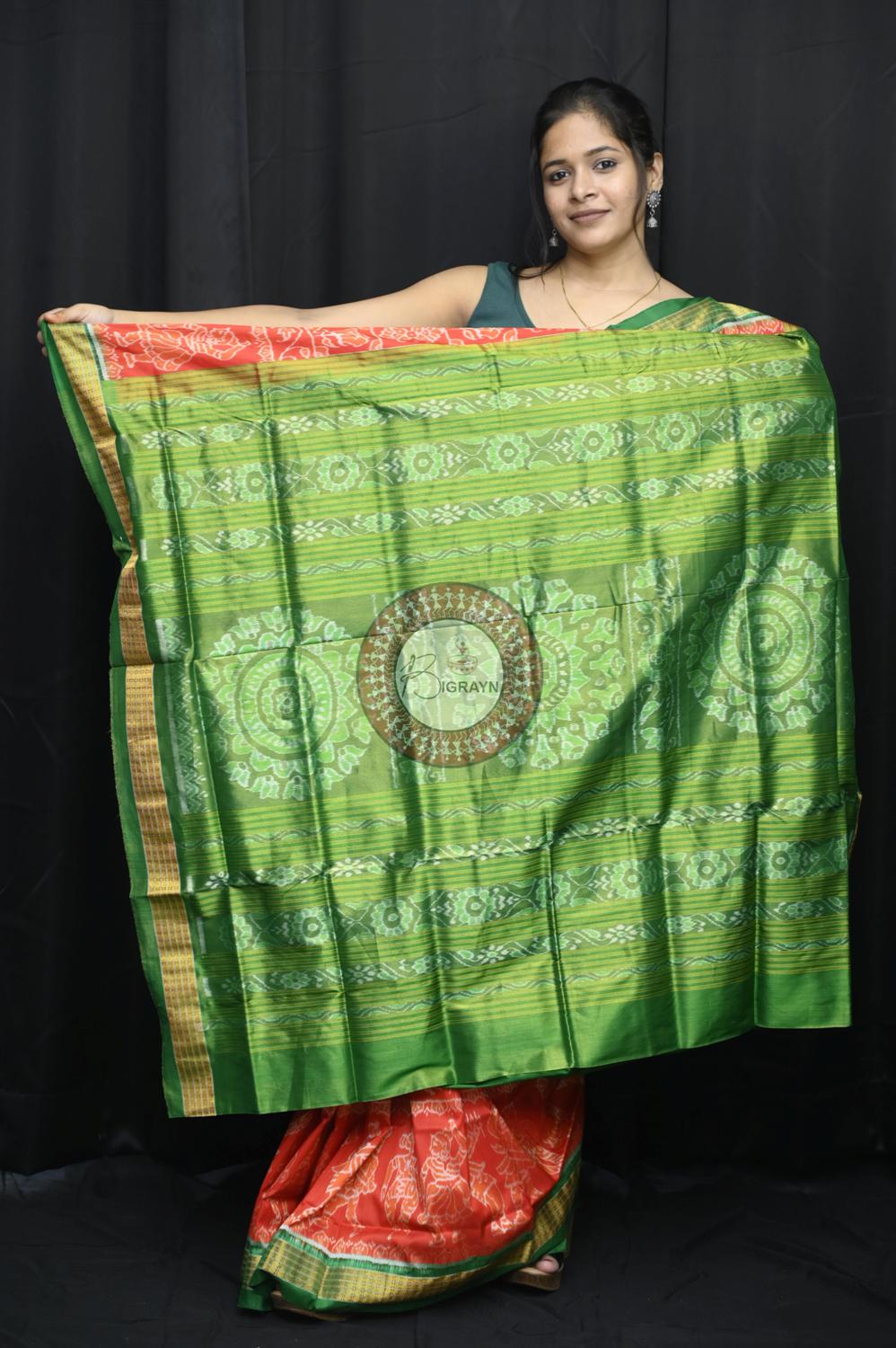 "Odisha Handloom Tissue Silk Saree with shimmering texture, elegant zari border, and lightweight drape, handcrafted by artisans"