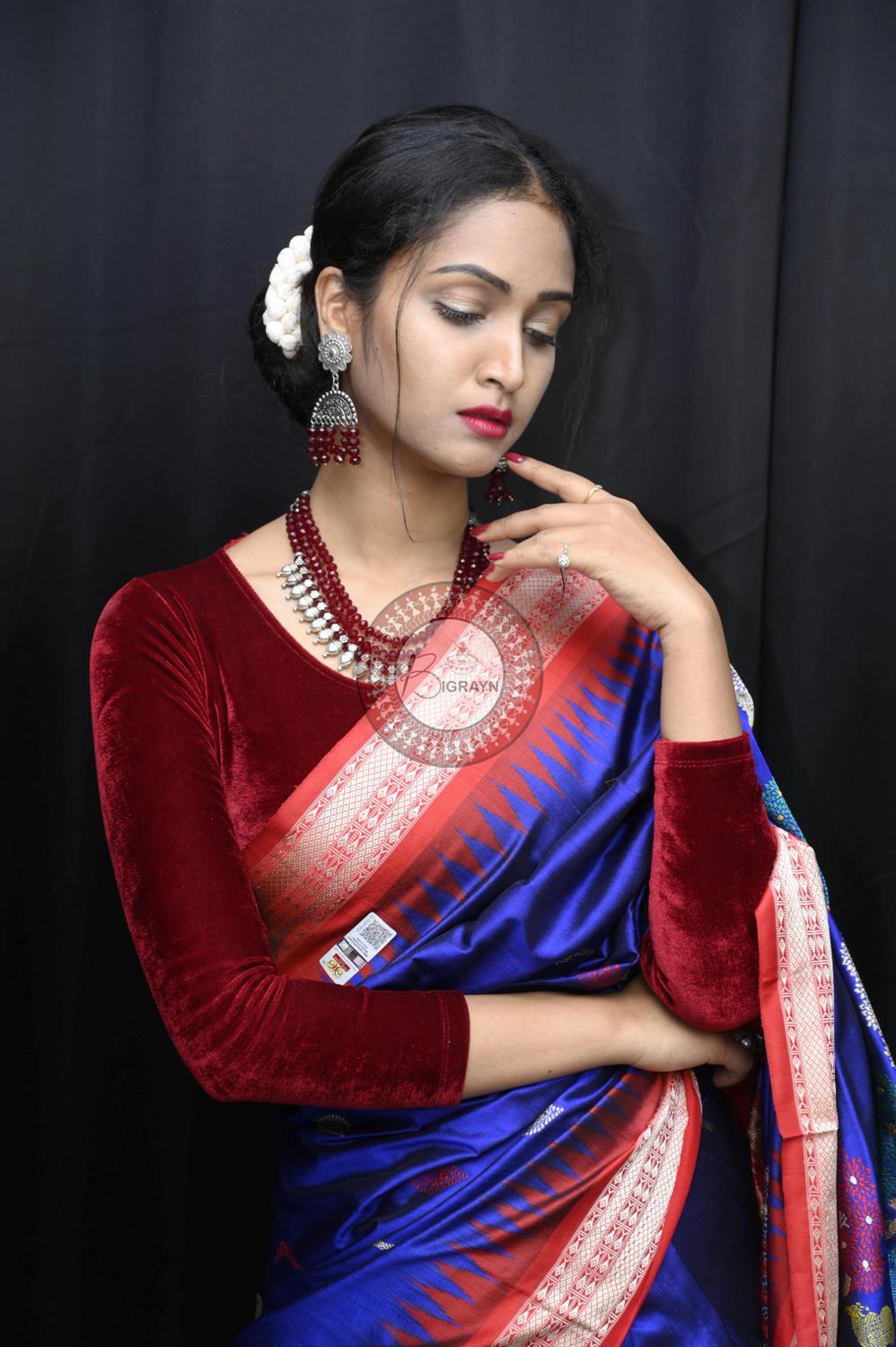 Blue Red Rasleela Exclusive Sambalpuri Silk Saree