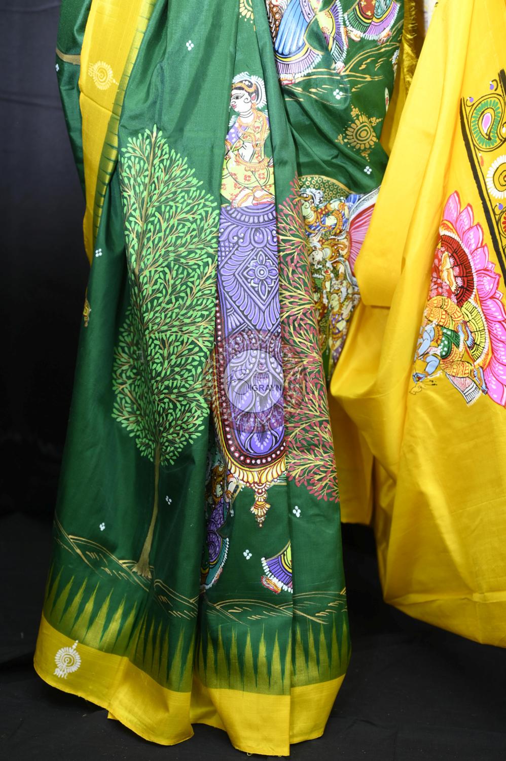 Green Yellow 7 Kandarpa Hasti Pattachitra Silk Saree