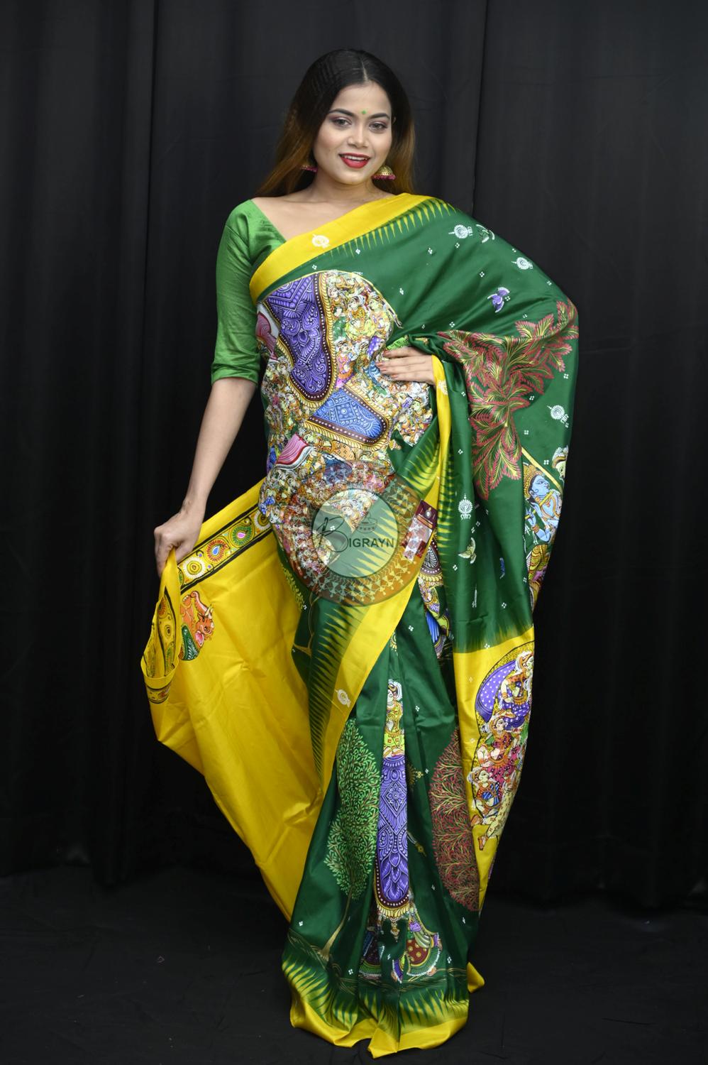 Green Yellow 7 Kandarpa Hasti Pattachitra Silk Saree