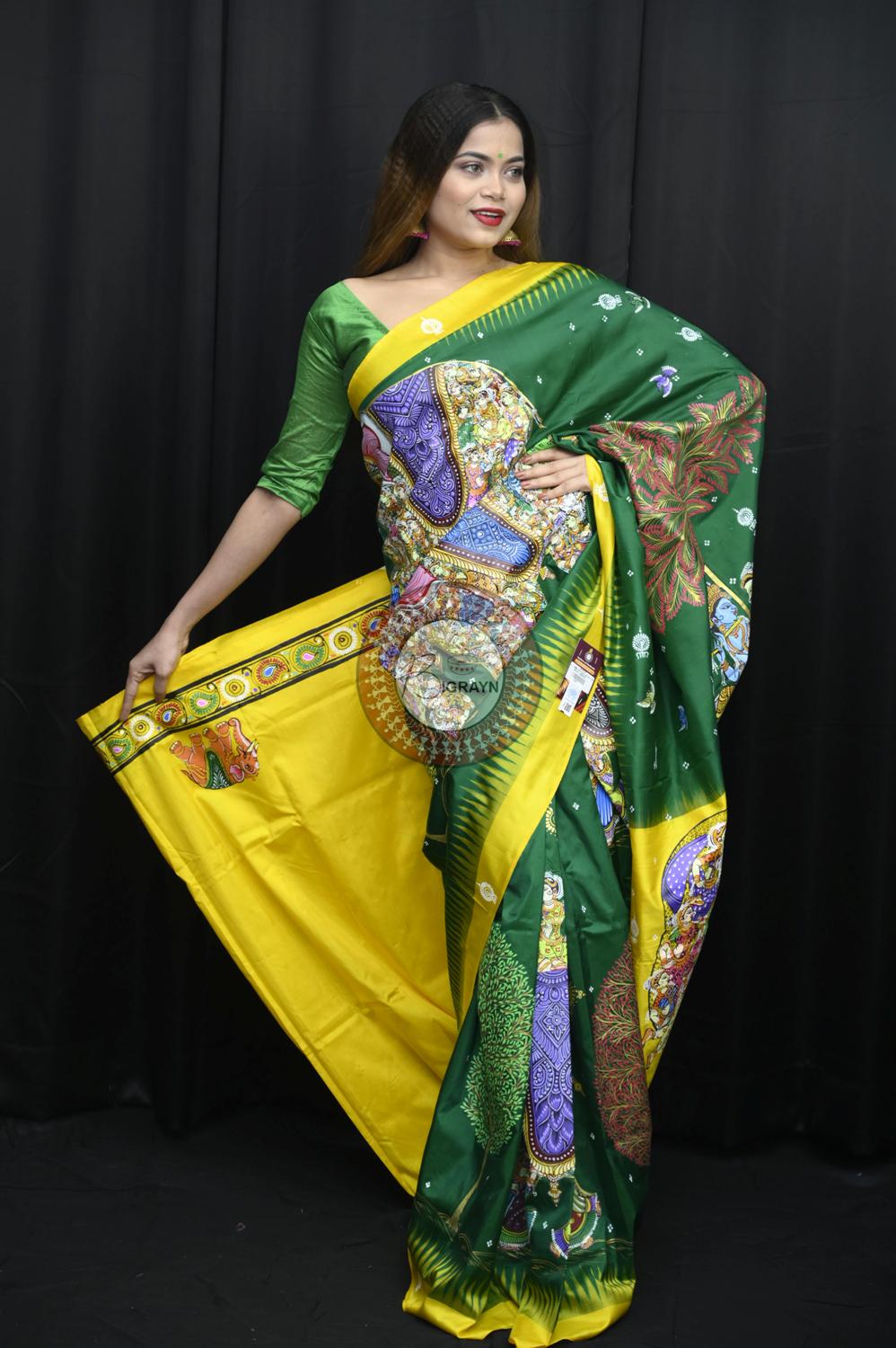 Green Yellow 7 Kandarpa Hasti Pattachitra Silk Saree
