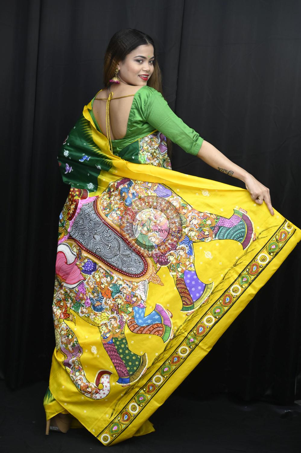 Green Yellow 7 Kandarpa Hasti Pattachitra Silk Saree