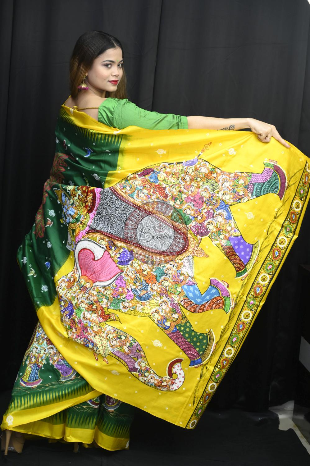 Green Yellow 7 Kandarpa Hasti Pattachitra Silk Saree