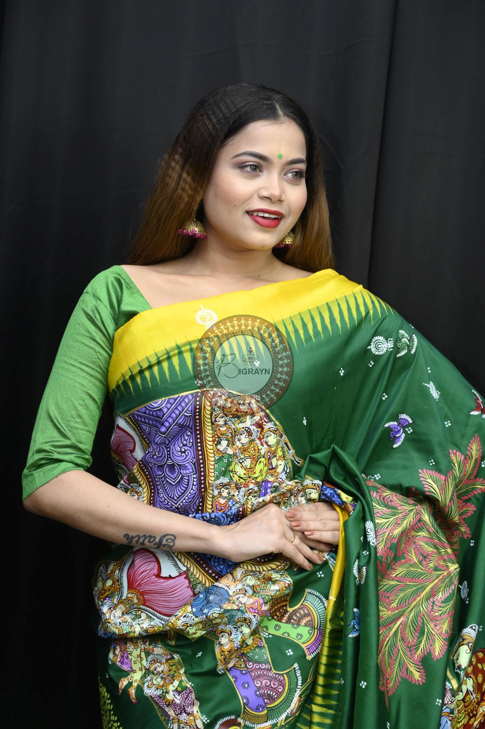 Green Yellow 7 Kandarpa Hasti Pattachitra Silk Saree