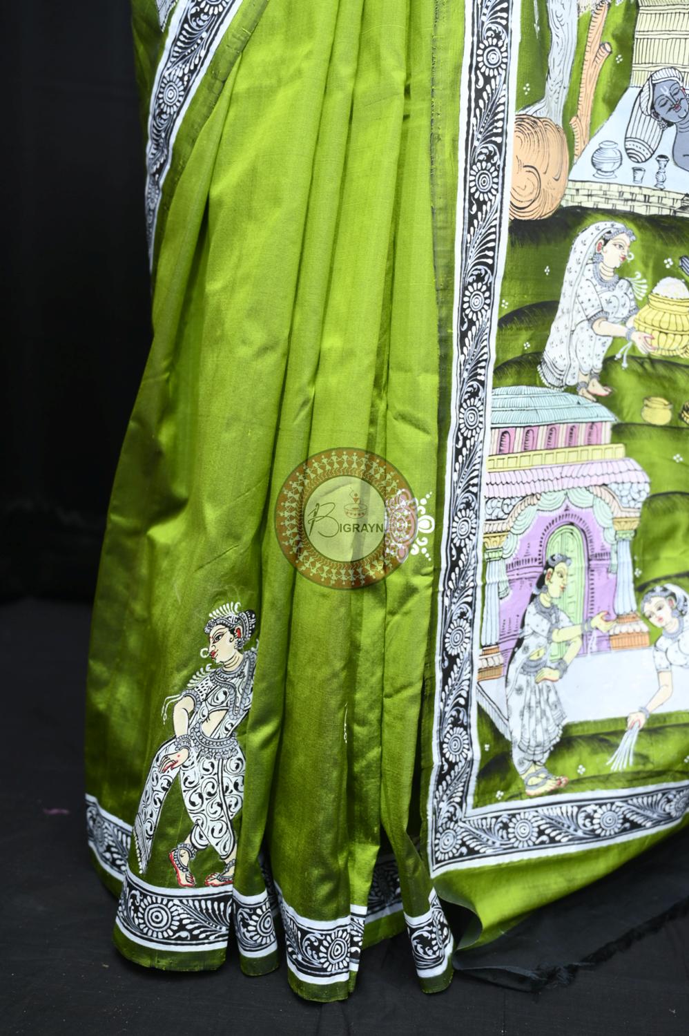 Mehndi Lakhe Hira Pattachitra Silk Saree
