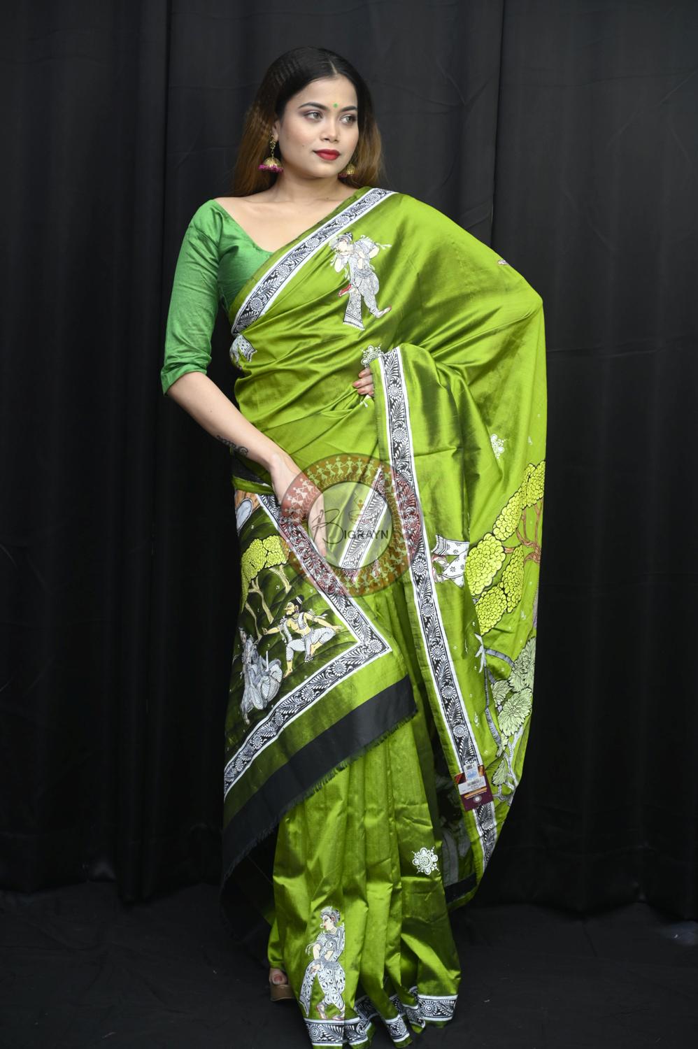 Mehndi Lakhe Hira Pattachitra Silk Saree