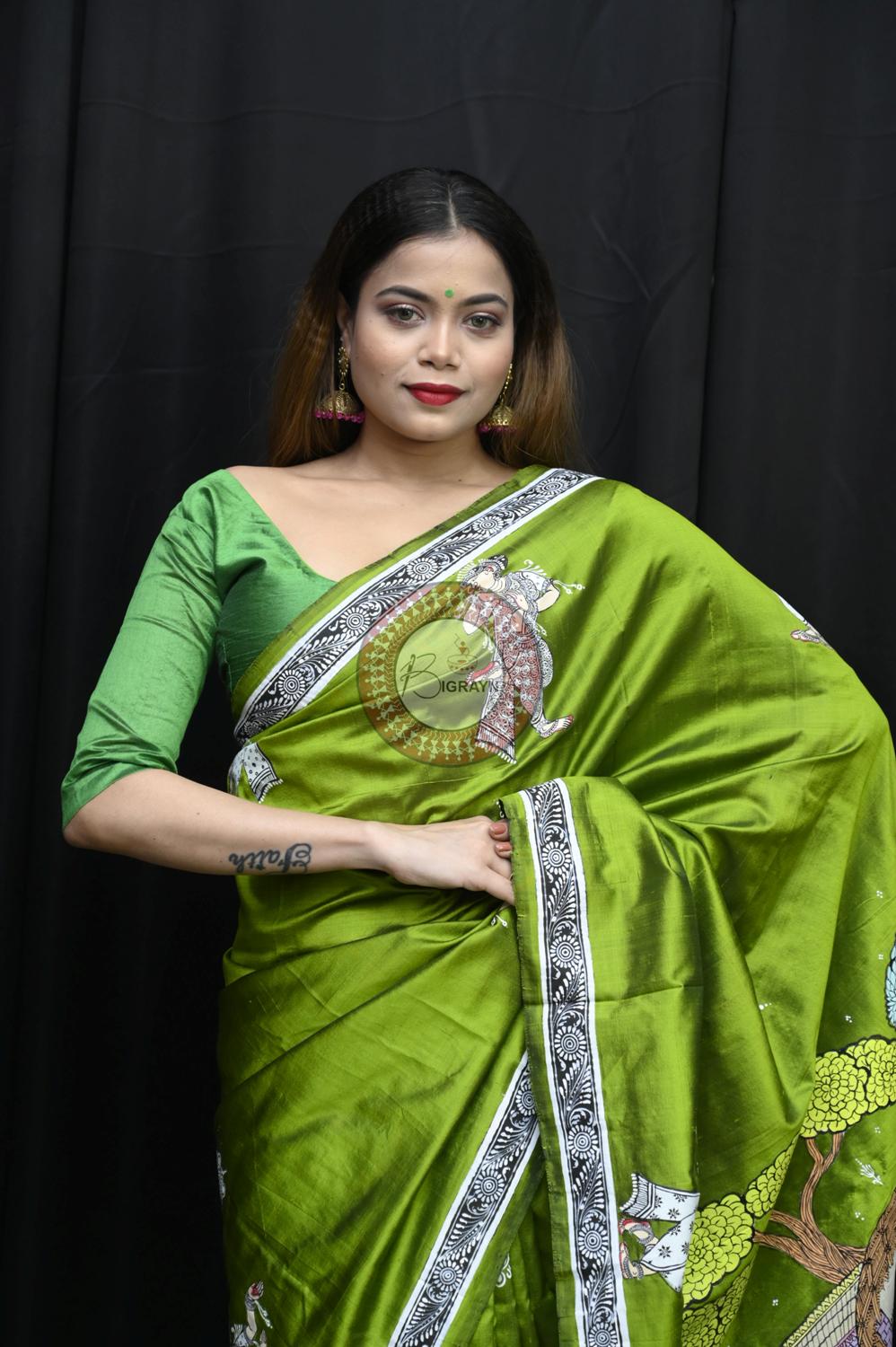 Mehndi Lakhe Hira Pattachitra Silk Saree