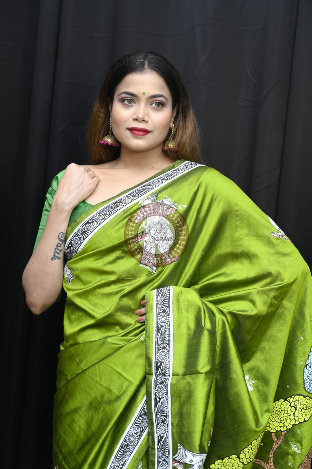 Mehndi Lakhe Hira Pattachitra Silk Saree